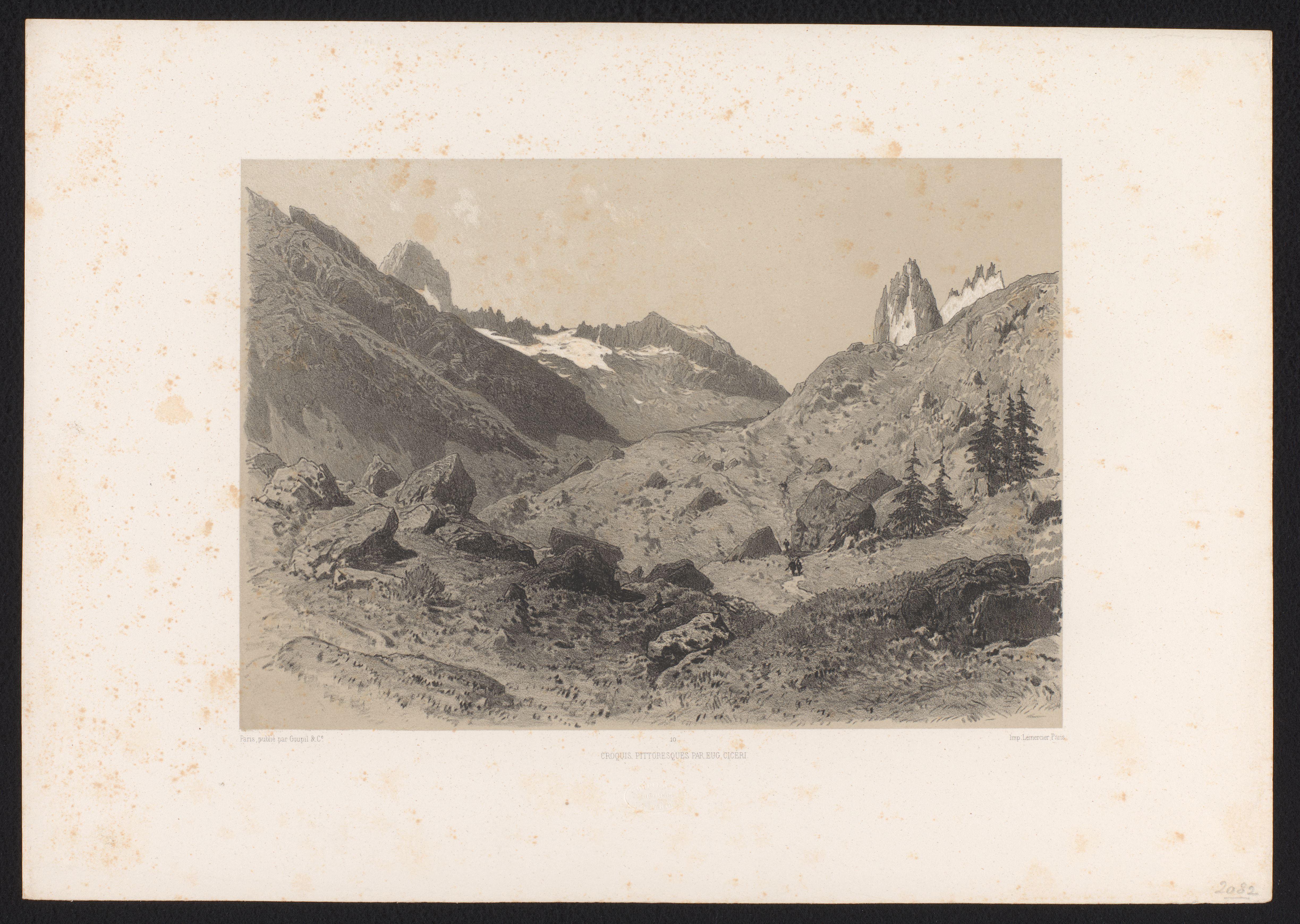 Berglandschap met wandelaars en rotsen