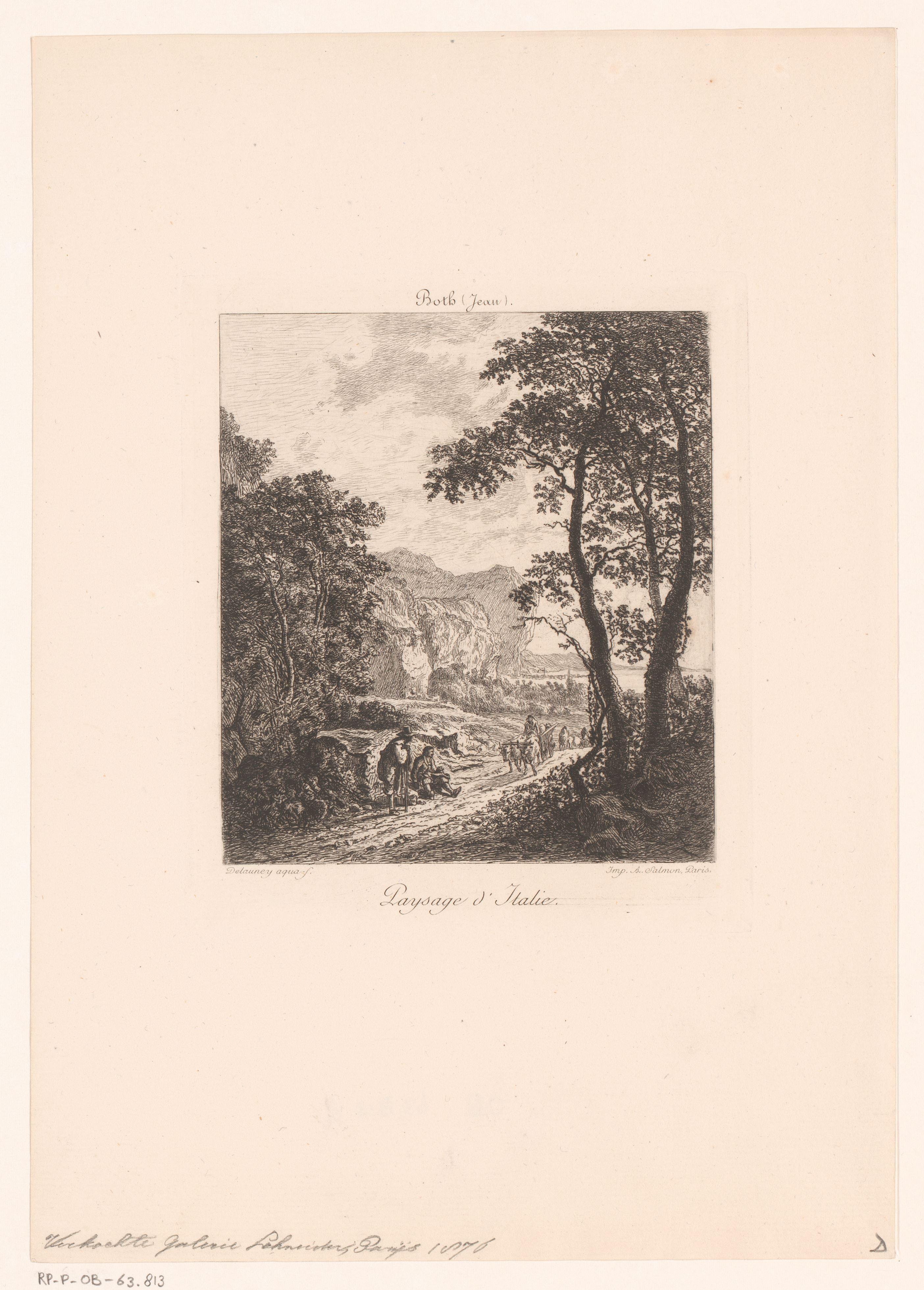 Landschap met figuren langs een pad