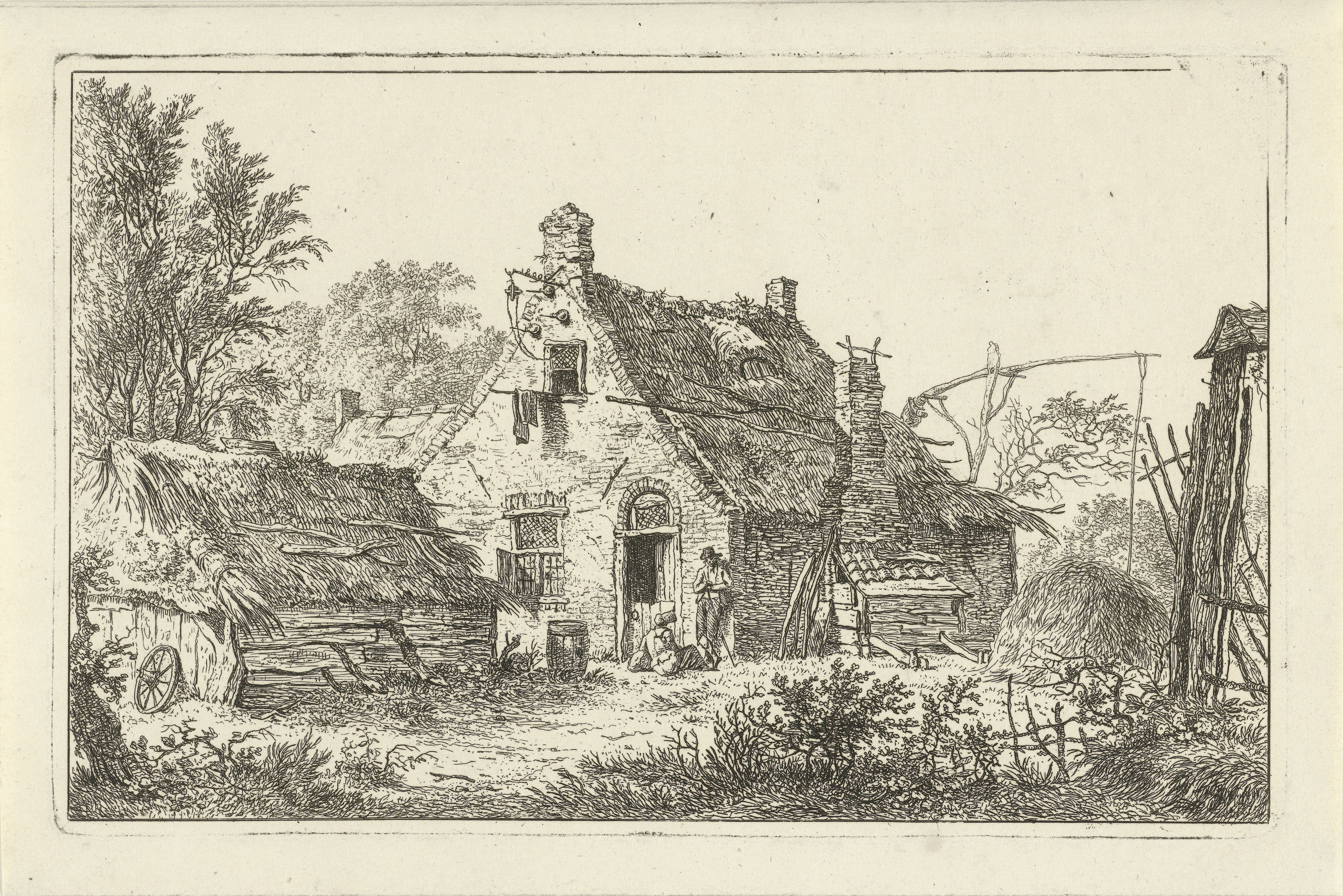 Boerderij met staande man en zittende vrouw