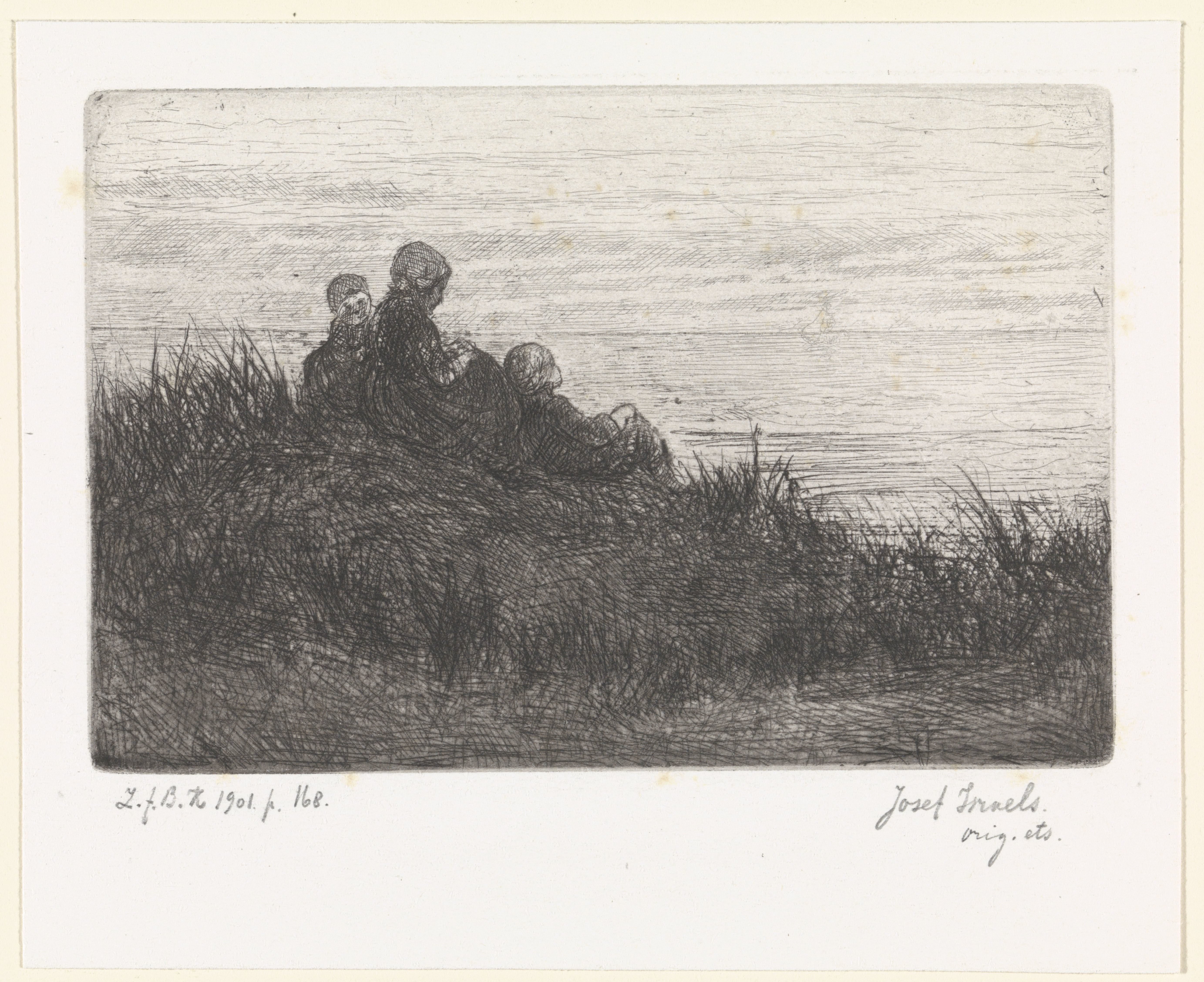 Duinlandschap met moeder en kinderen