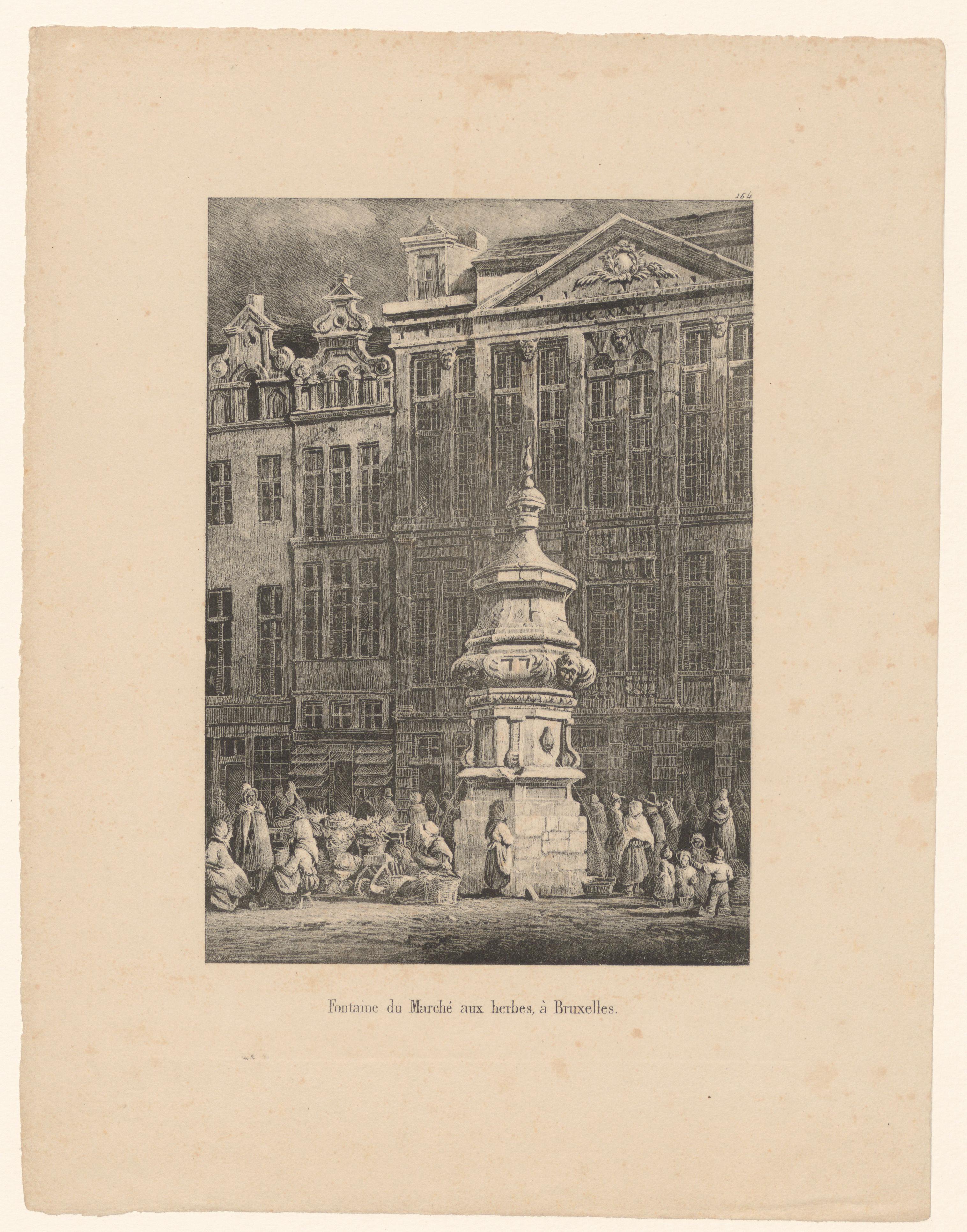 Gezicht op de fontein op de markt te Brussel
