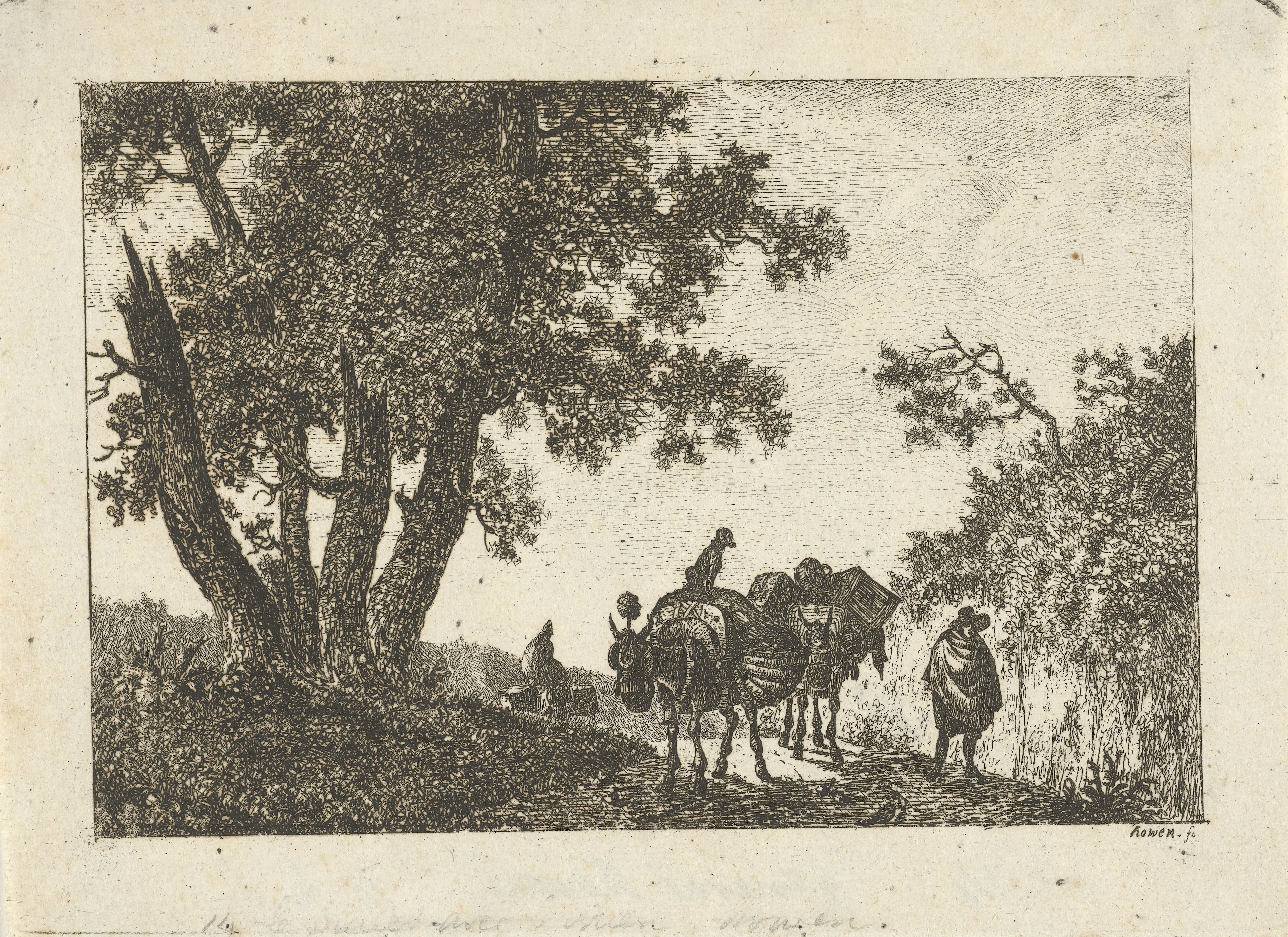 Landschap met pakezels en reizigers