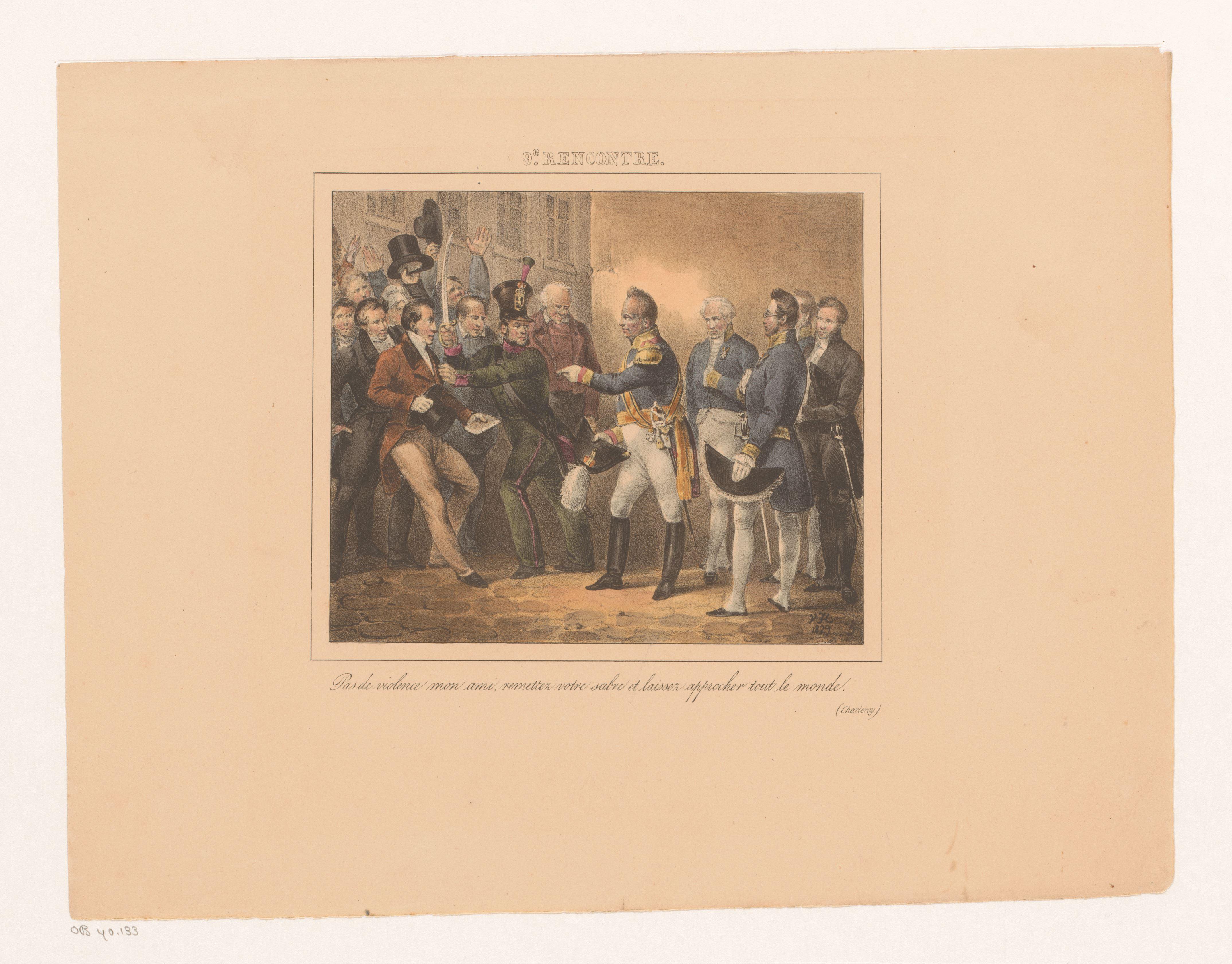 Koning Willem I laat een man met verzoekschrift hem benaderen, 1829
