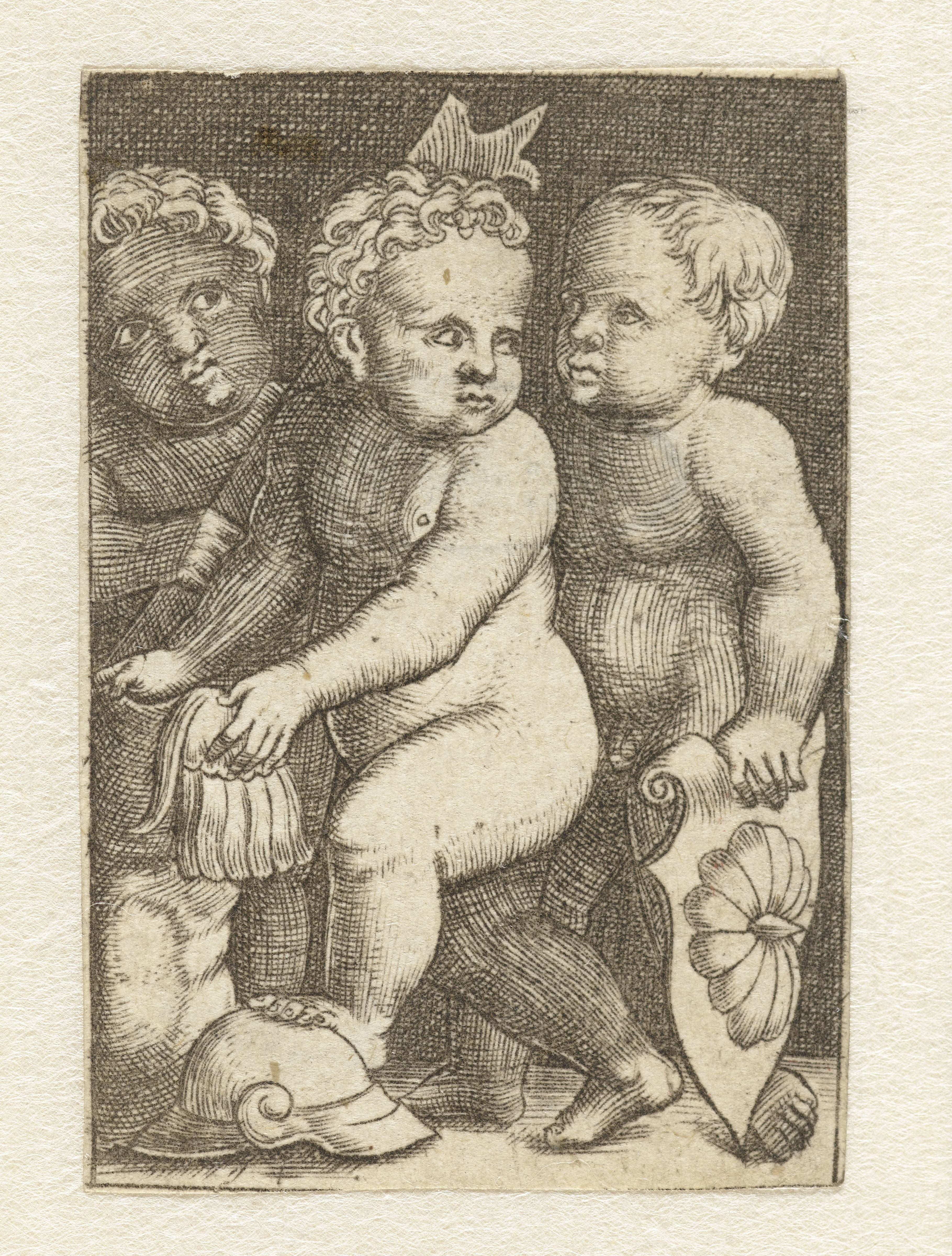 Drie putti met wapenrusting