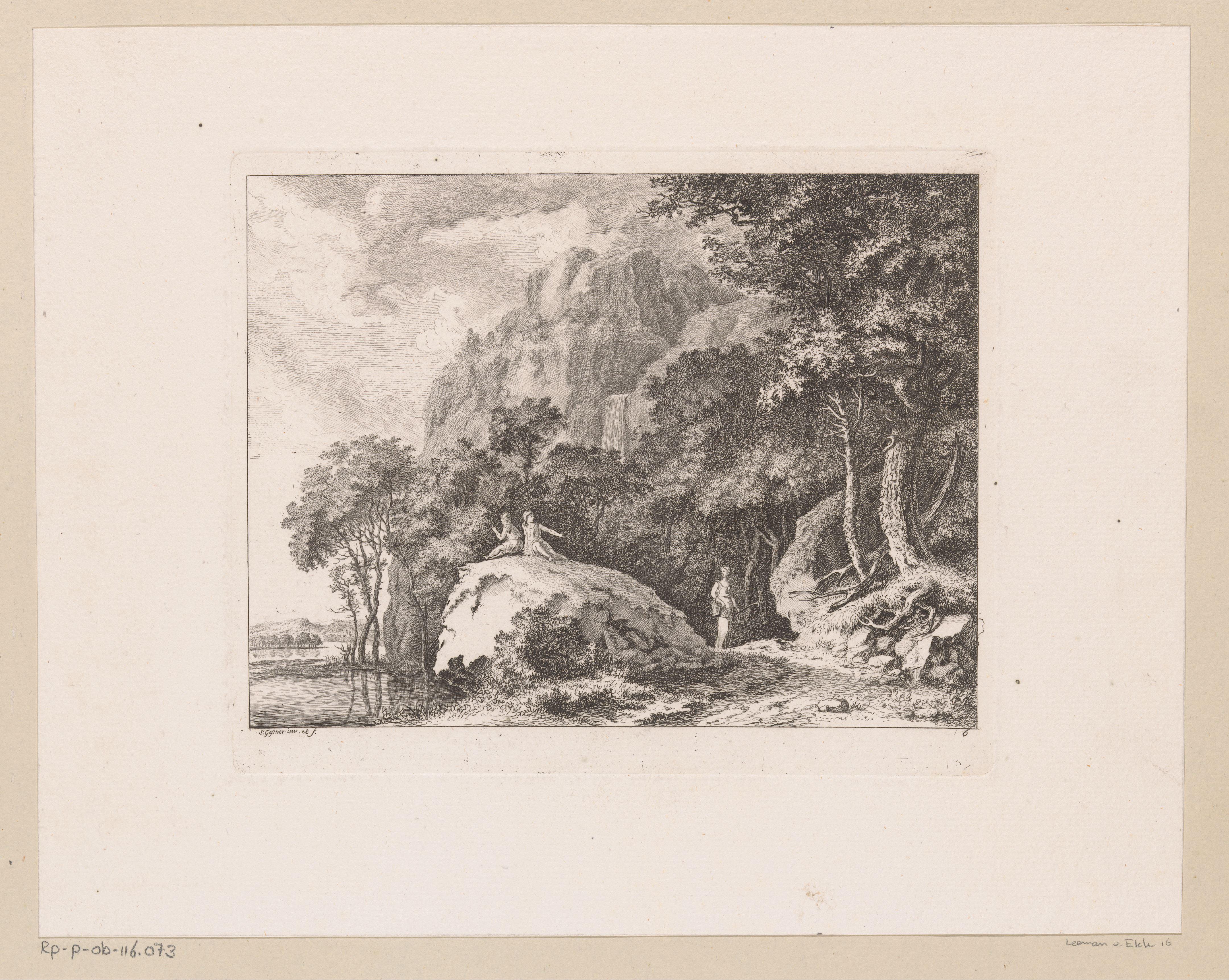 Rotsachtig landschap met herders en herderin