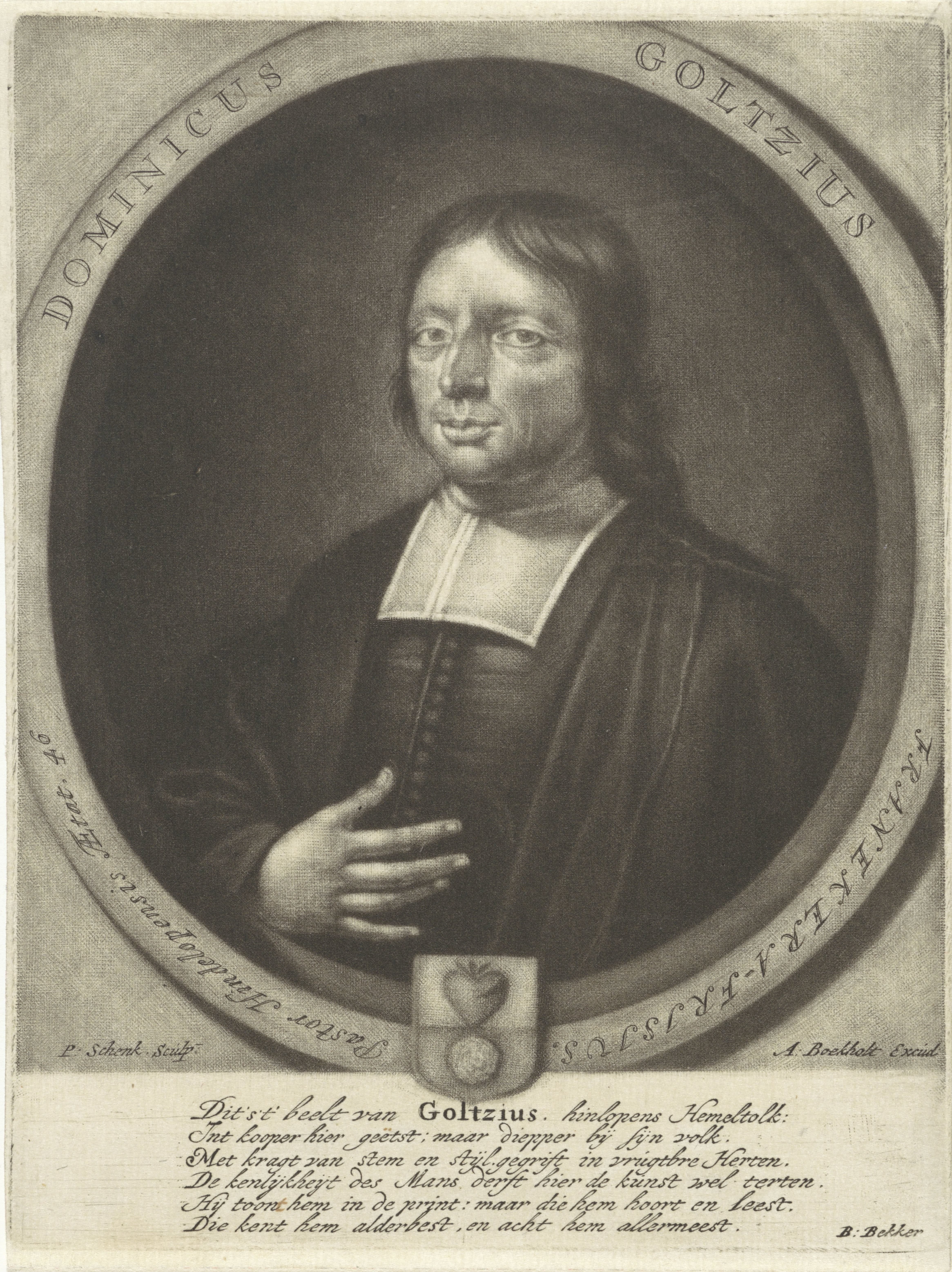 Portret van de schrijver en predikant Dominicus Goltzius