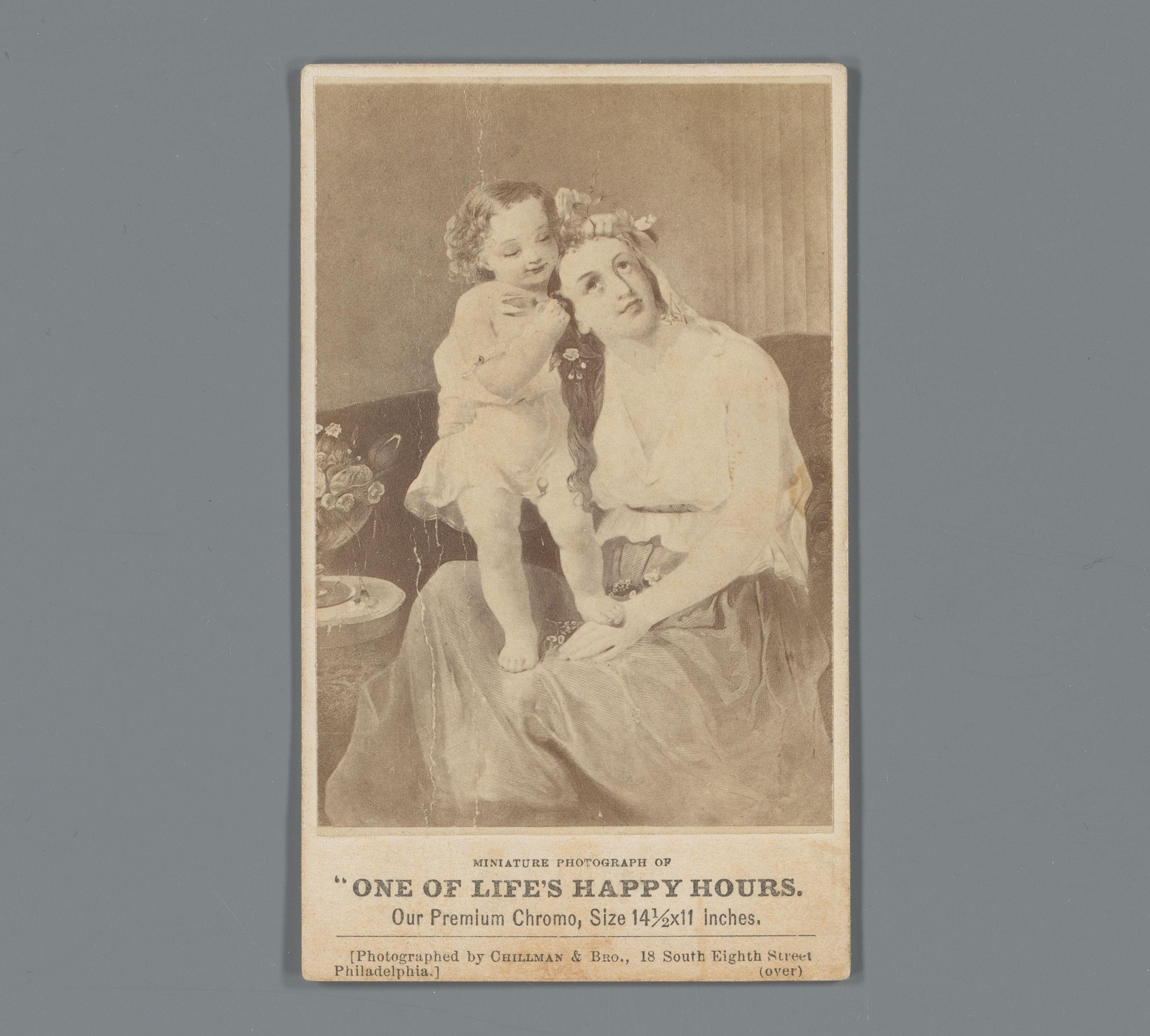 Fotoreproductie van een prent van een moeder met kind uitgegeven door Arthur's Illustrated Home Magazine als bijlage