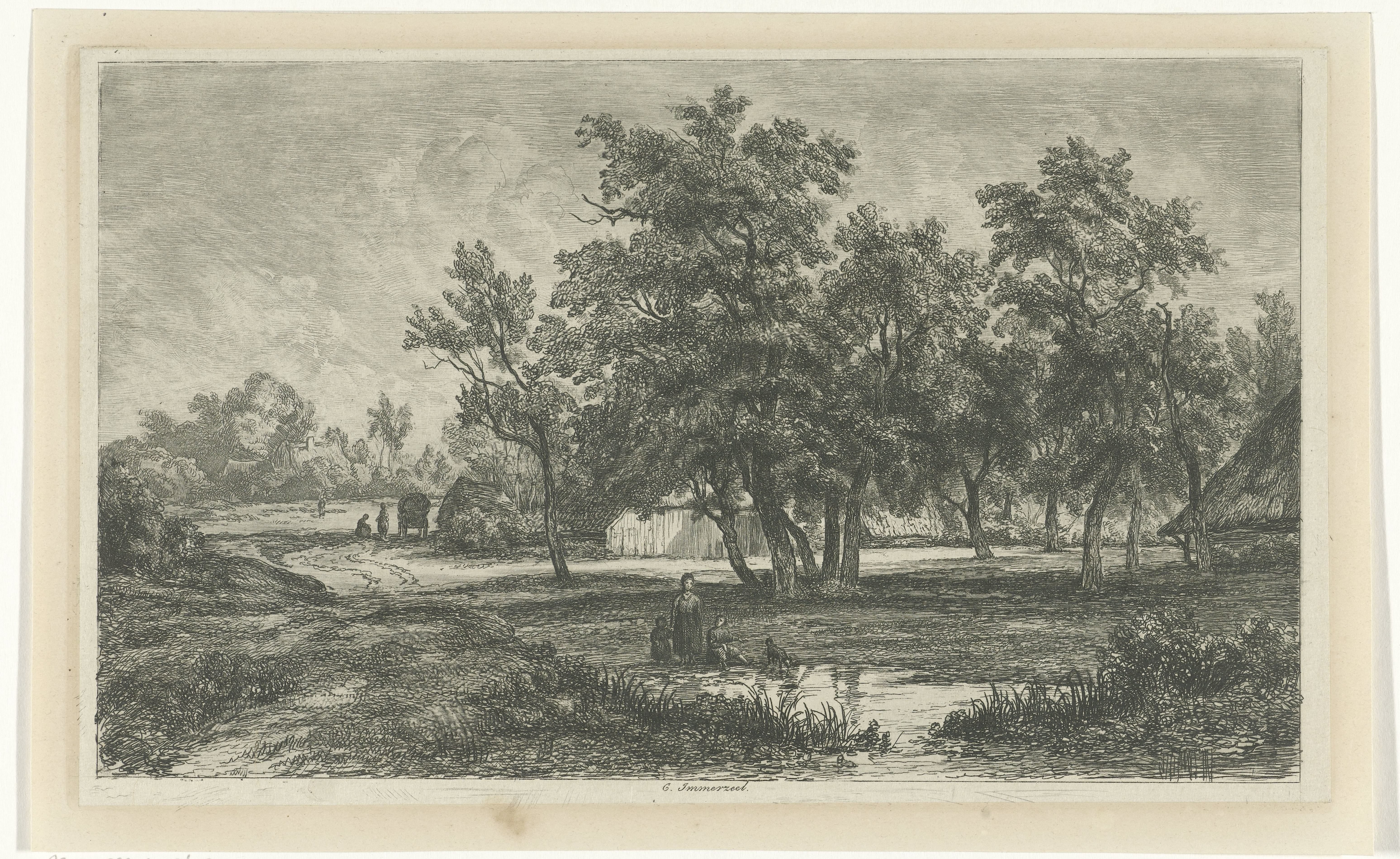 Landschap met boerderij tussen de bomen