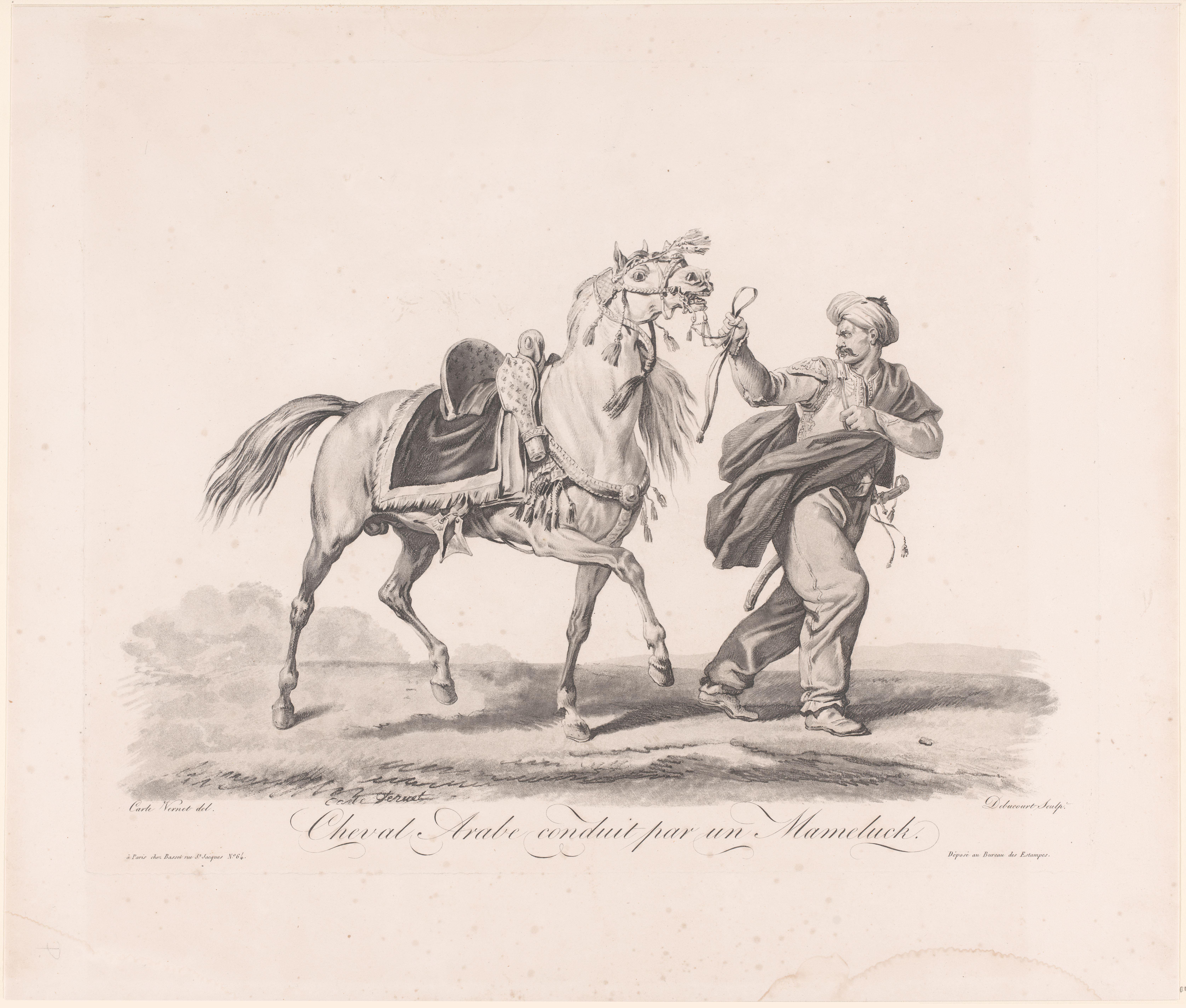 Paard bij de teugels geleid door Oosterse man