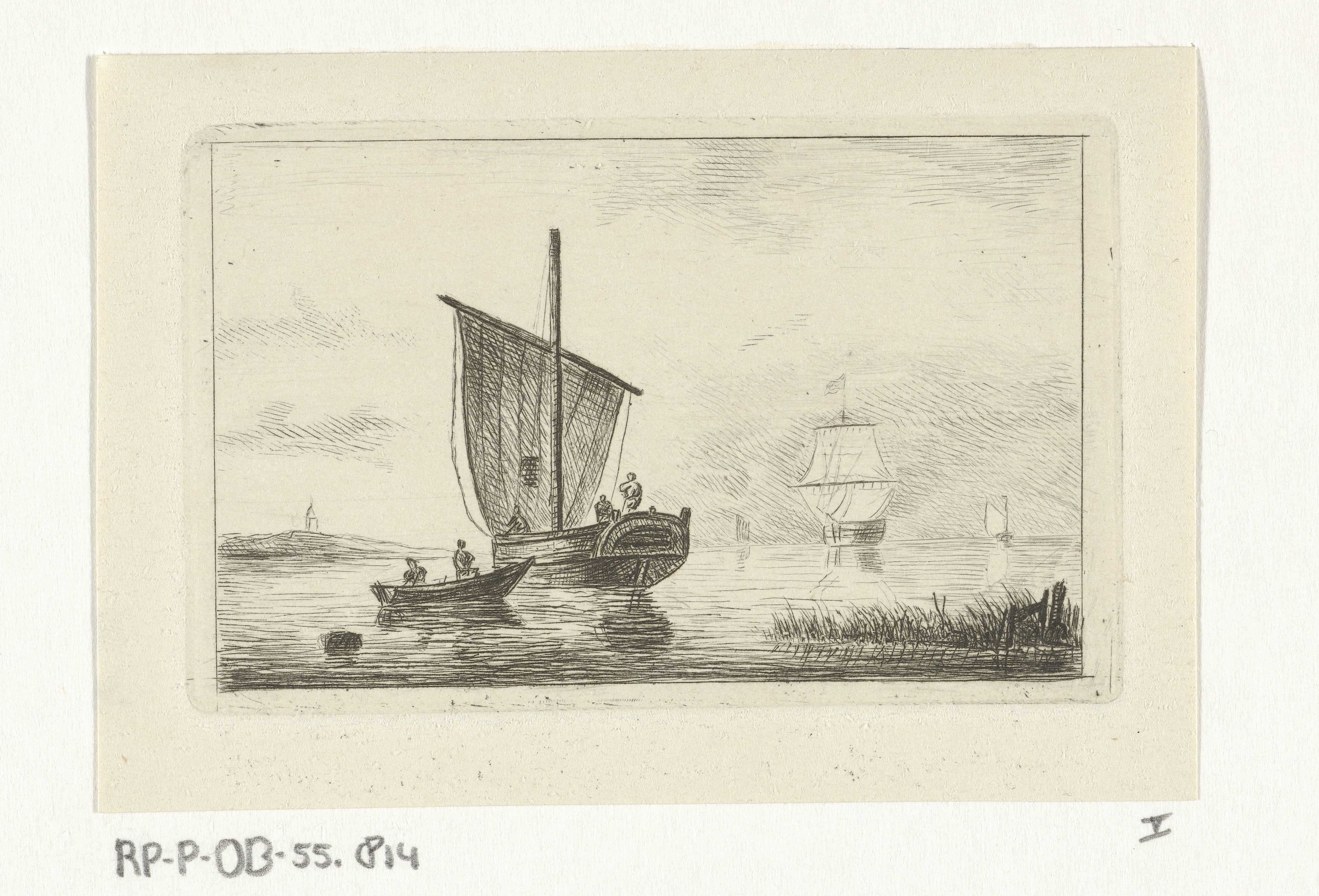 Riviergezicht met zeilschip