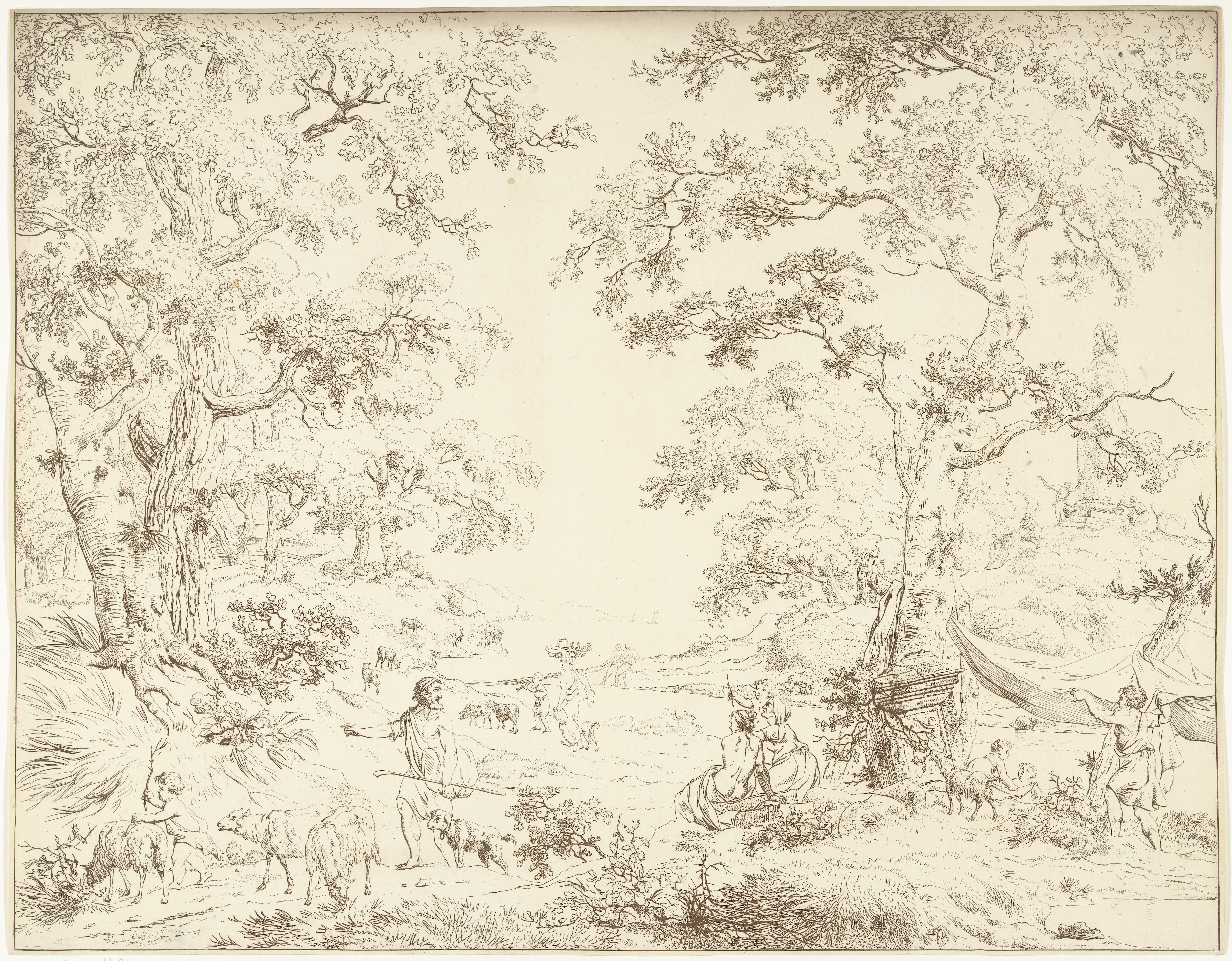 Arcadisch landschap met Janusbeeld