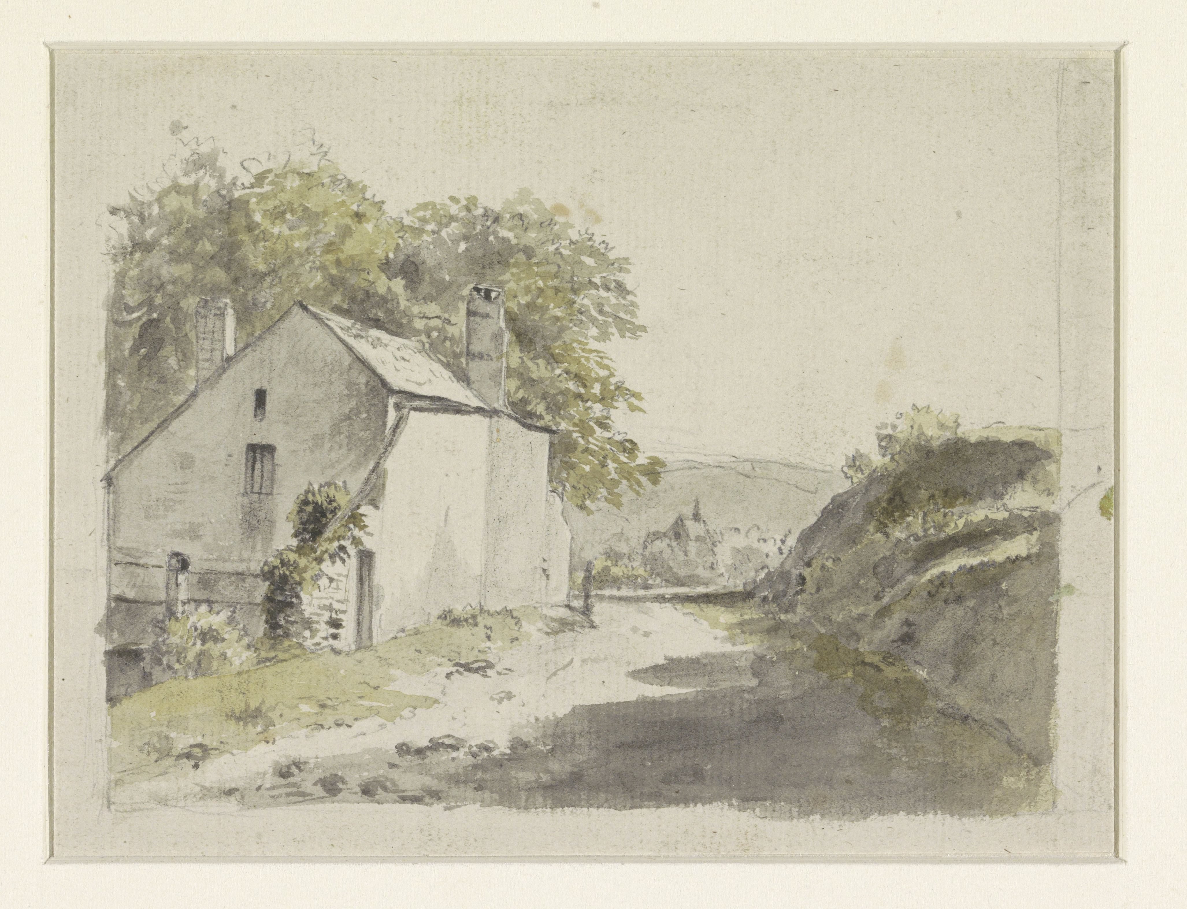 Landschap met huis aan weg