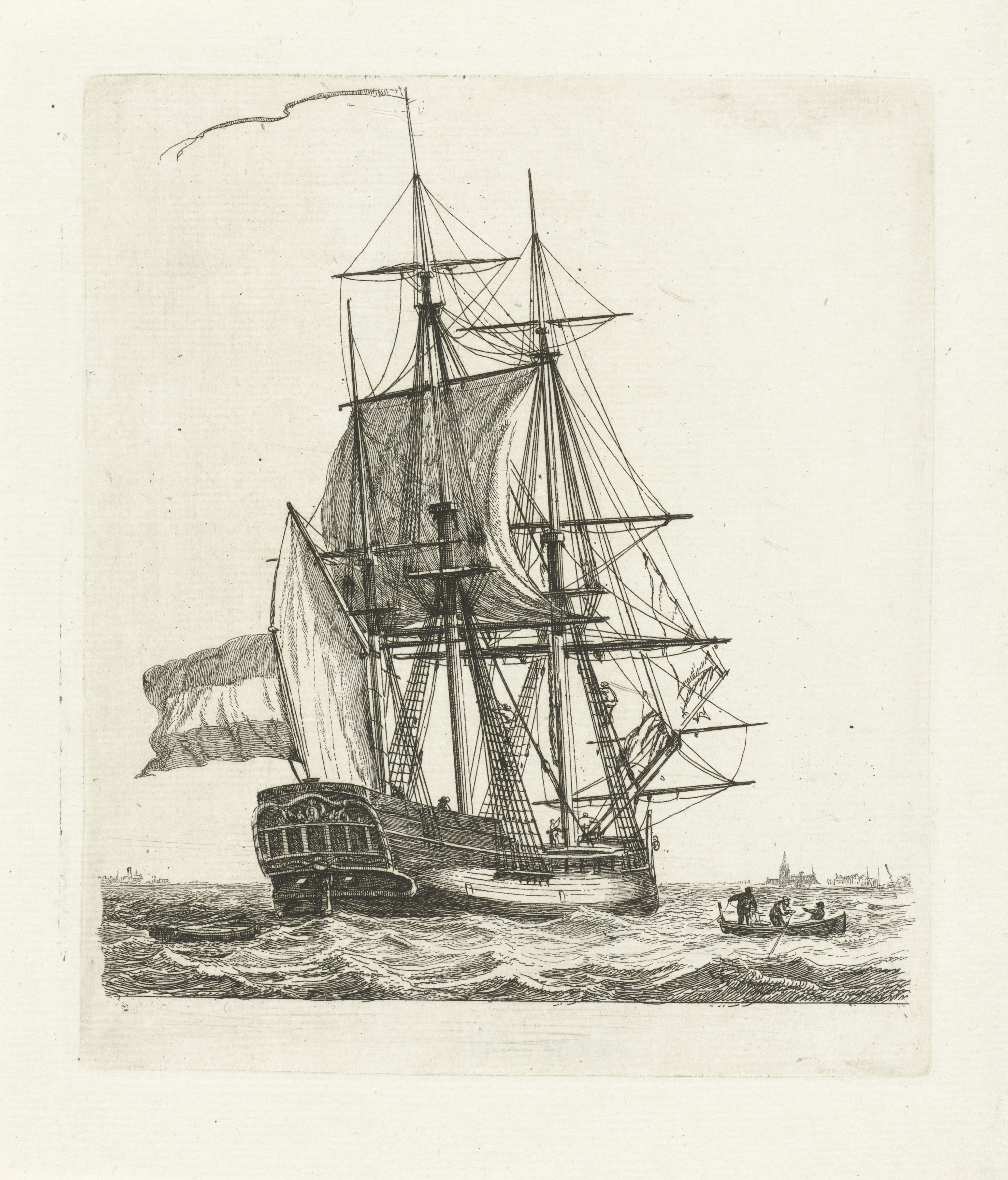 Driemaster met twee figuren in de touwen