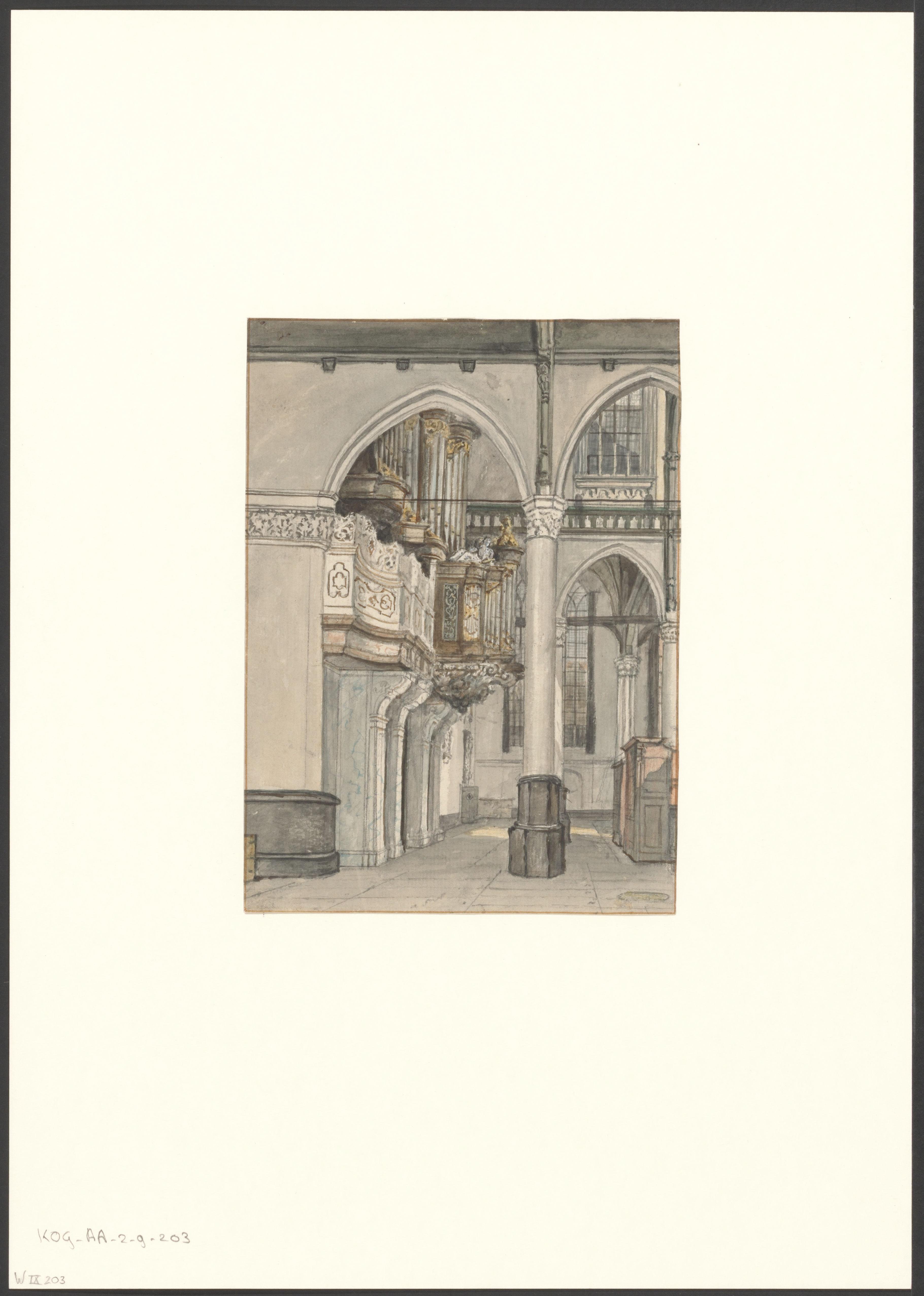 Interieur van de Oude Kerk met gezicht op het orgel