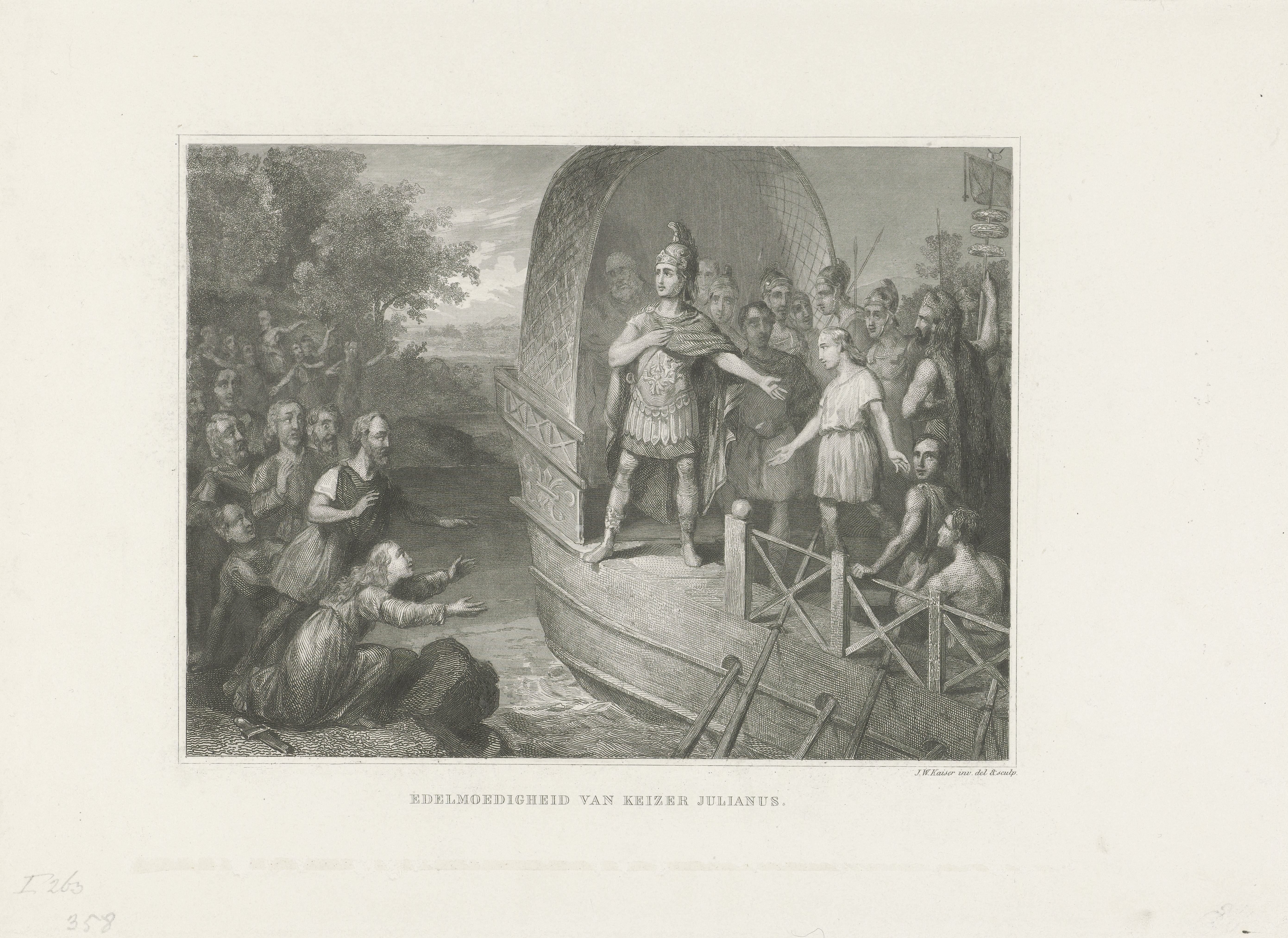 Julianus bezorgt de gegijzelde zoon terug bij de leider der Chamaven, ca. 350-363
