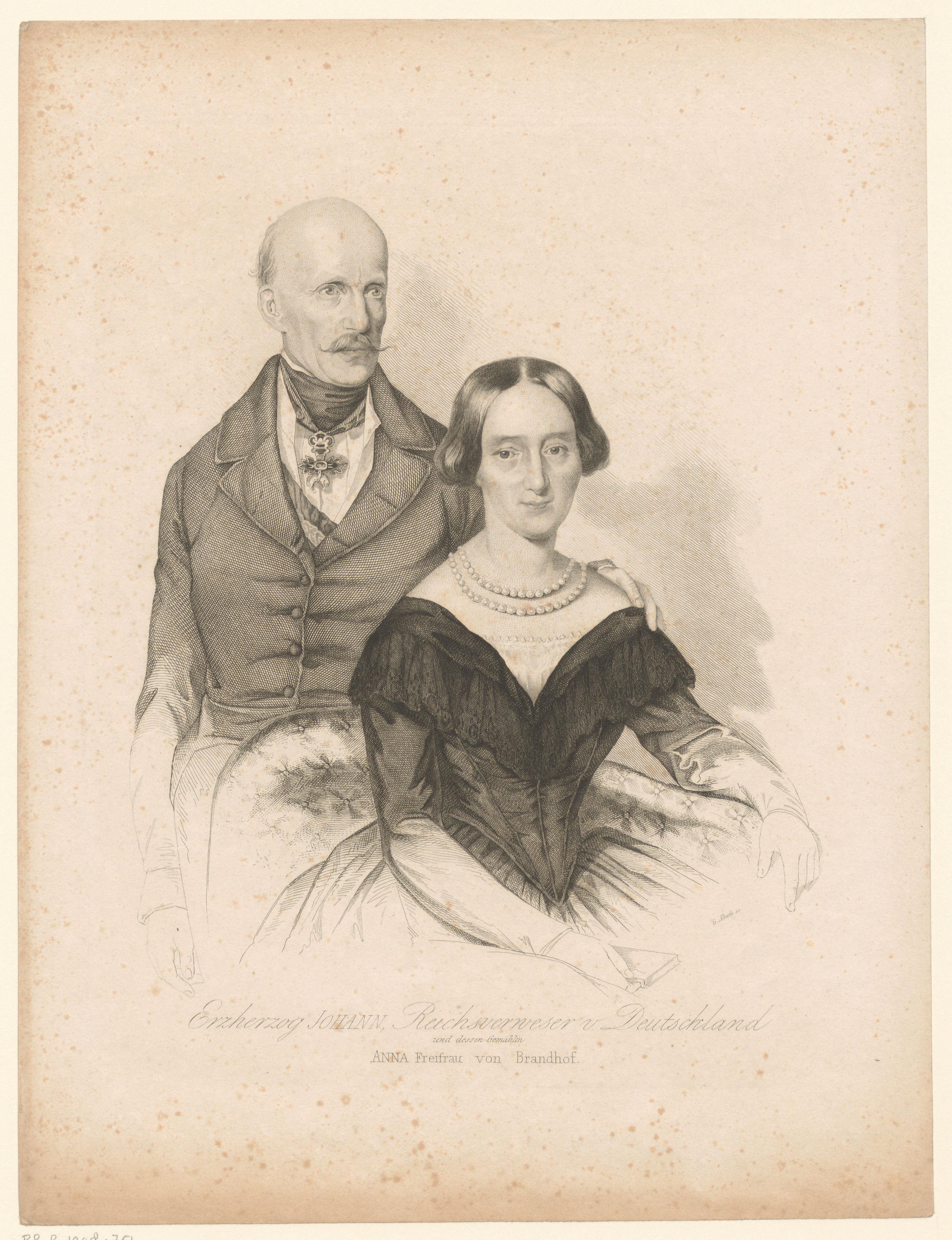 Portret van aartshertog Johann von Österreich met zijn vrouw