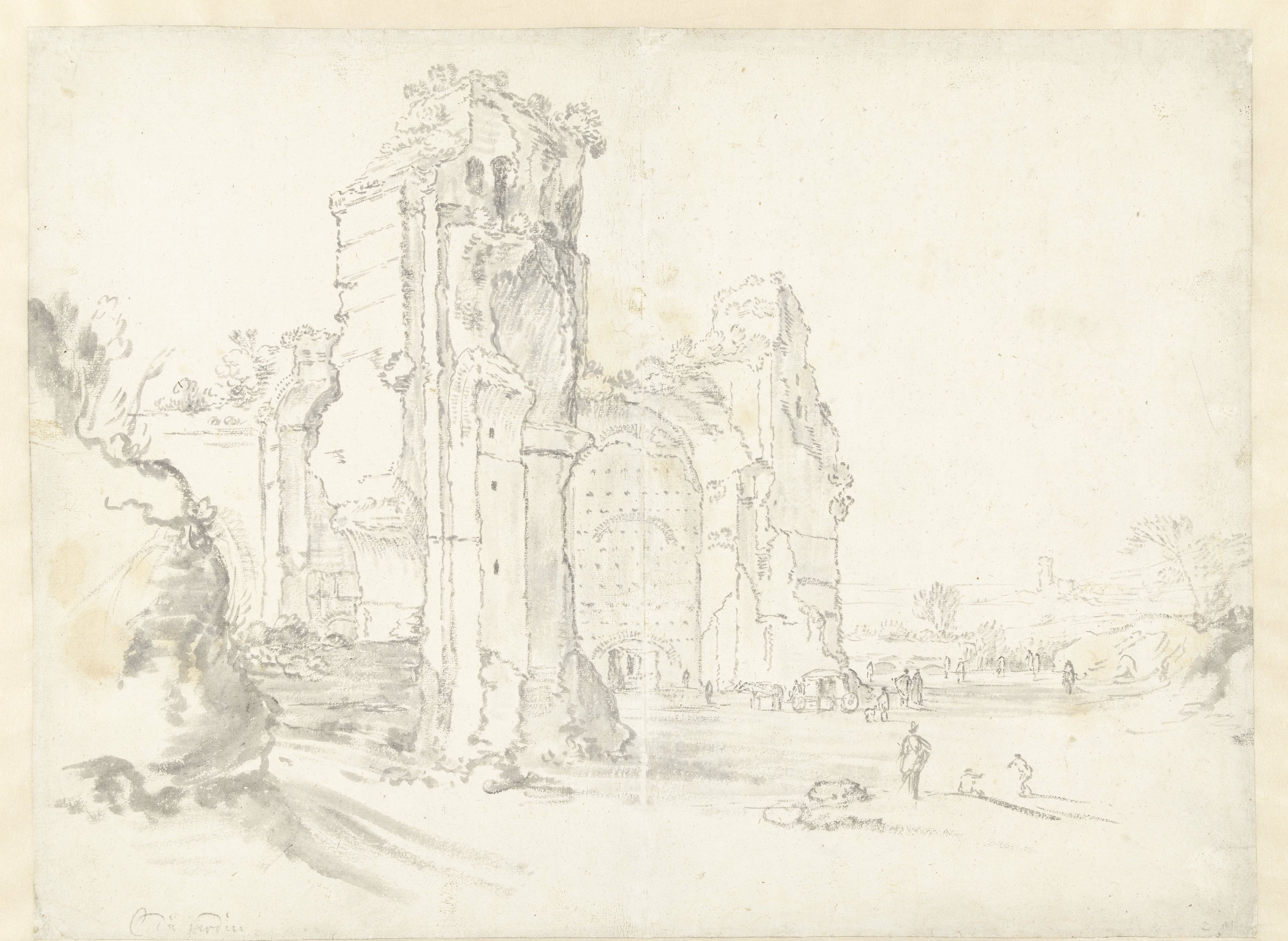 View of the Baths of Caracalla, Rome, with Distinguished Visitors and a Coach