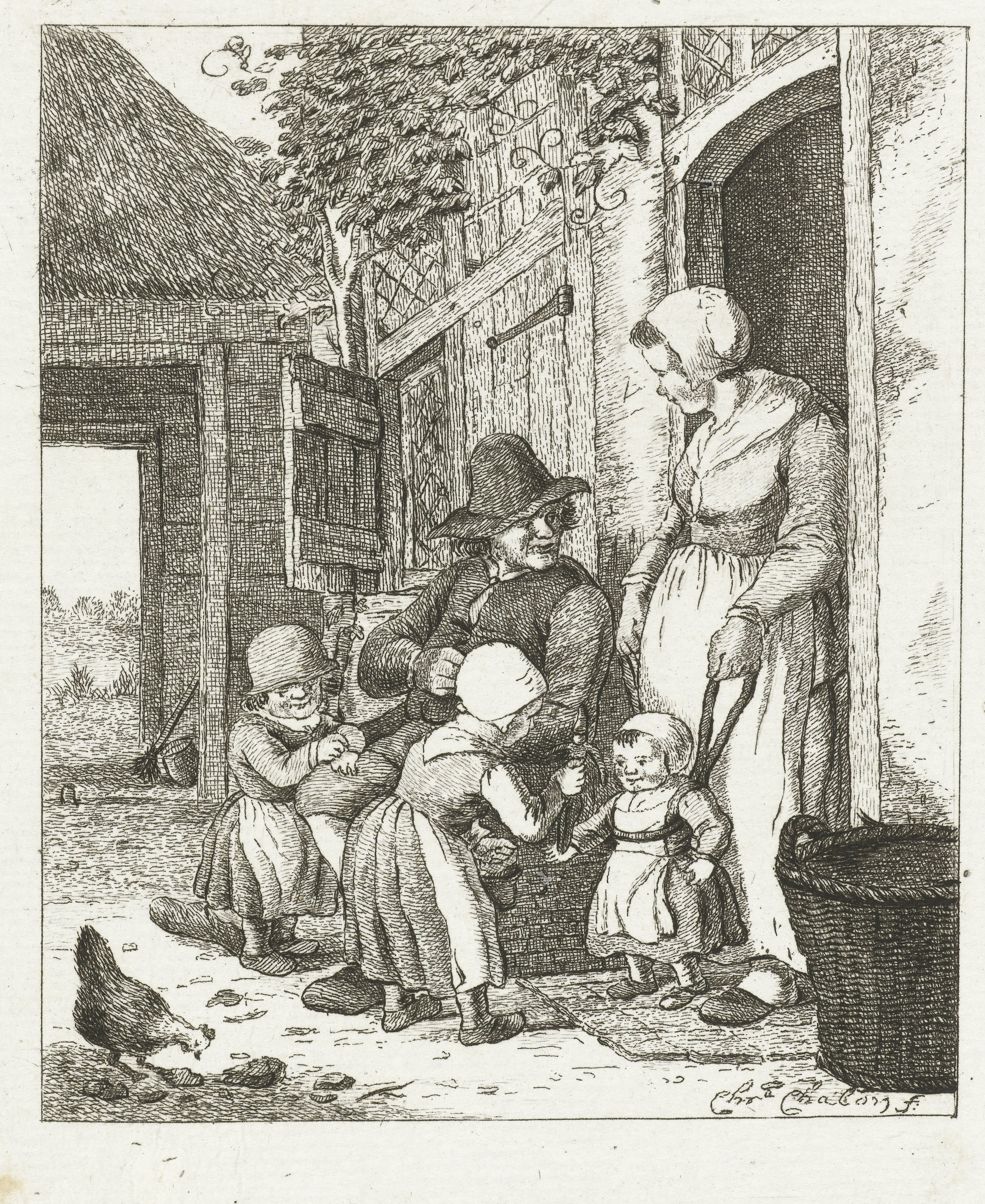 Gezin voor een huis