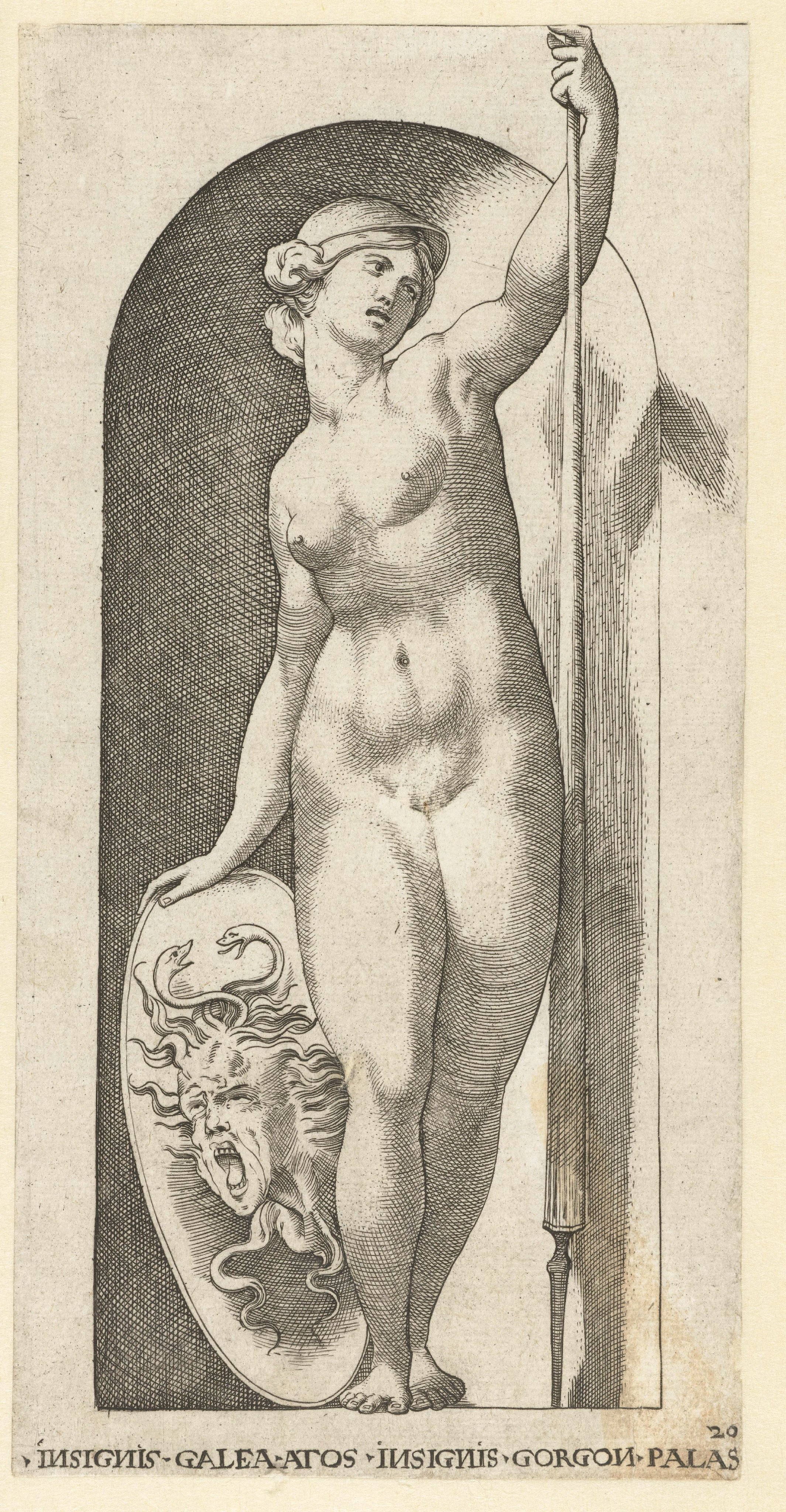 Minerva (Pallas Athena) met Medusahoofd op schild