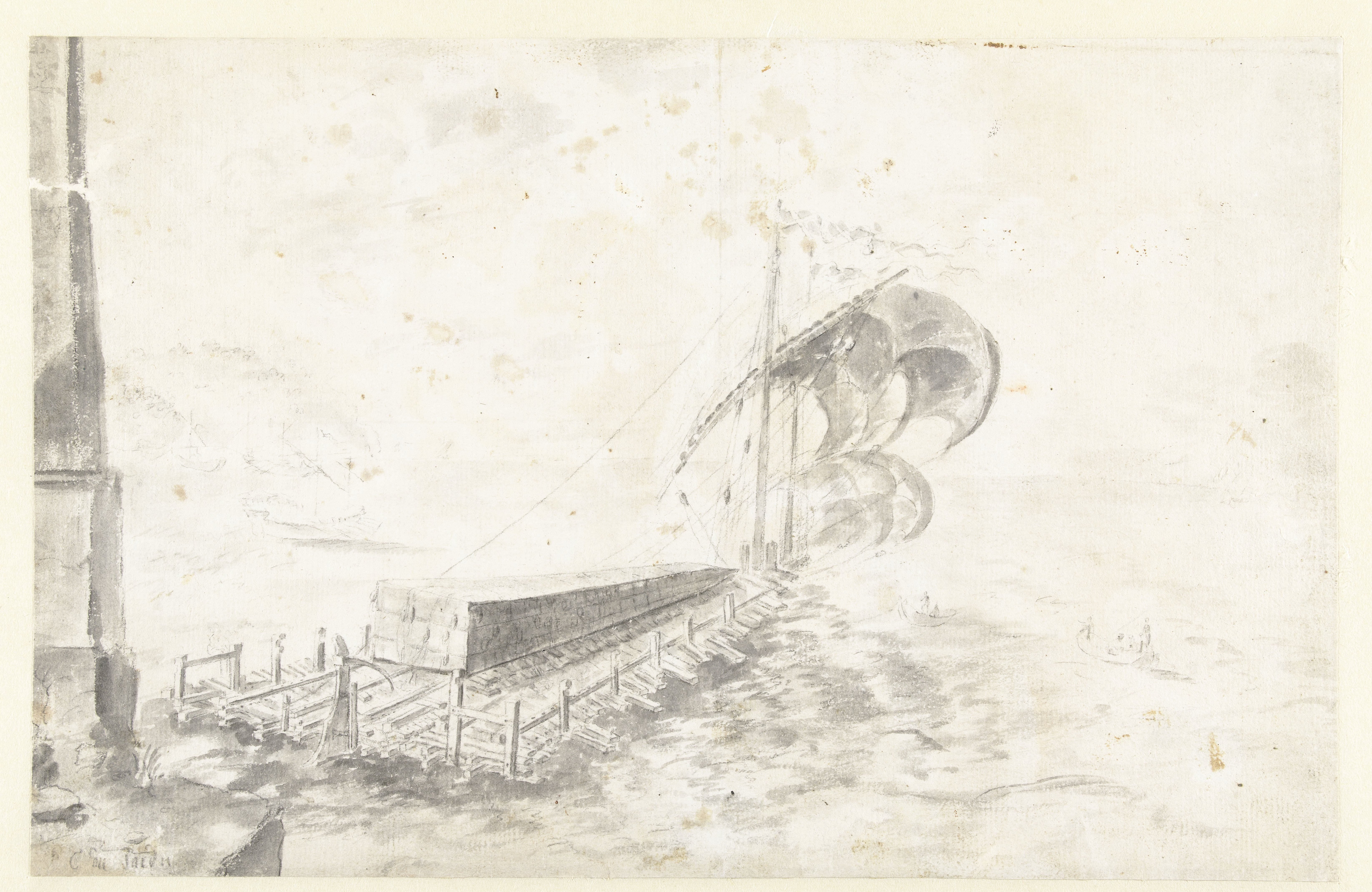 Harbour Scene with an Obelisk Being Transported on a Wooden Raft