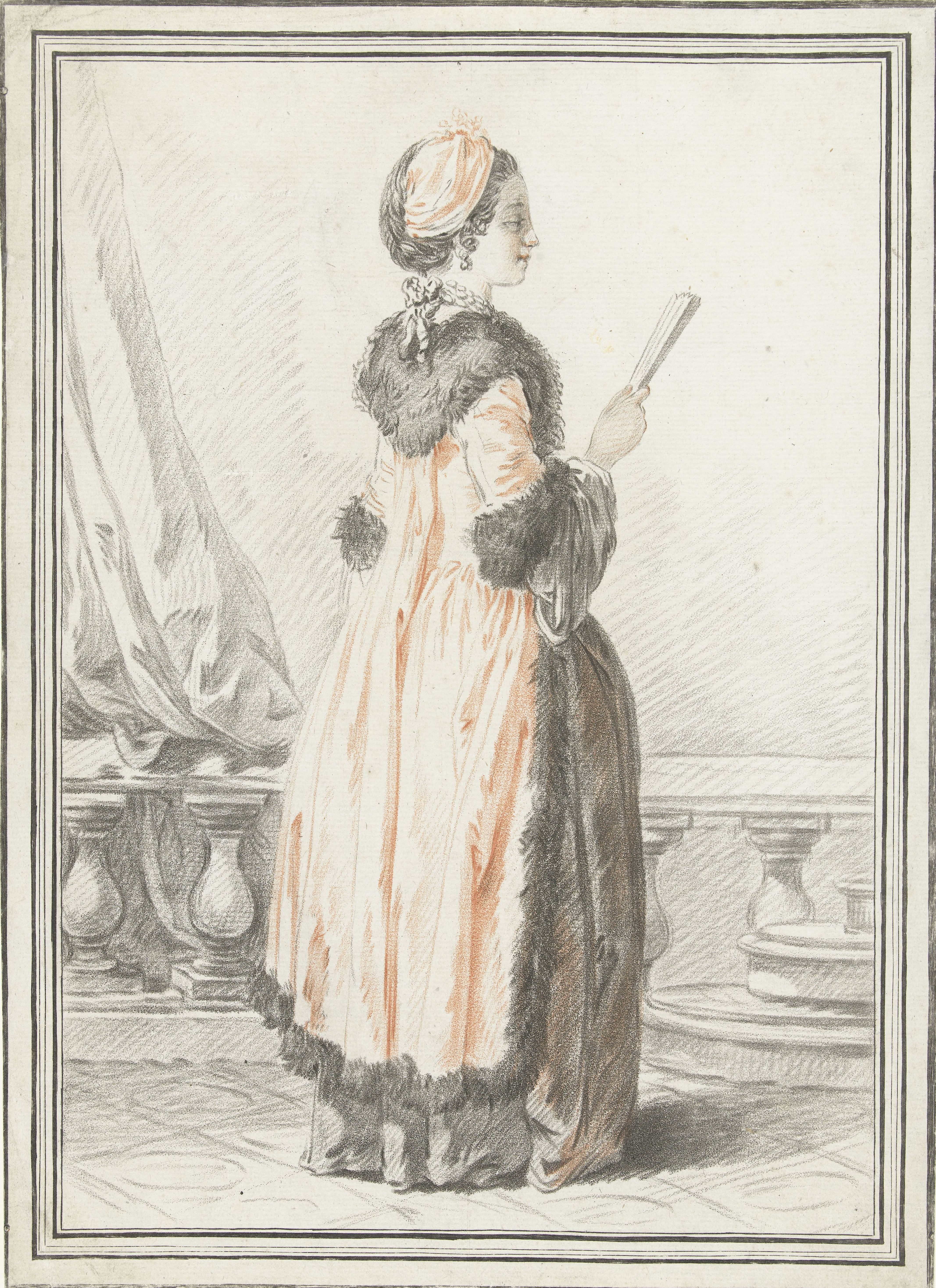 Staande vrouw met waaier in hand
