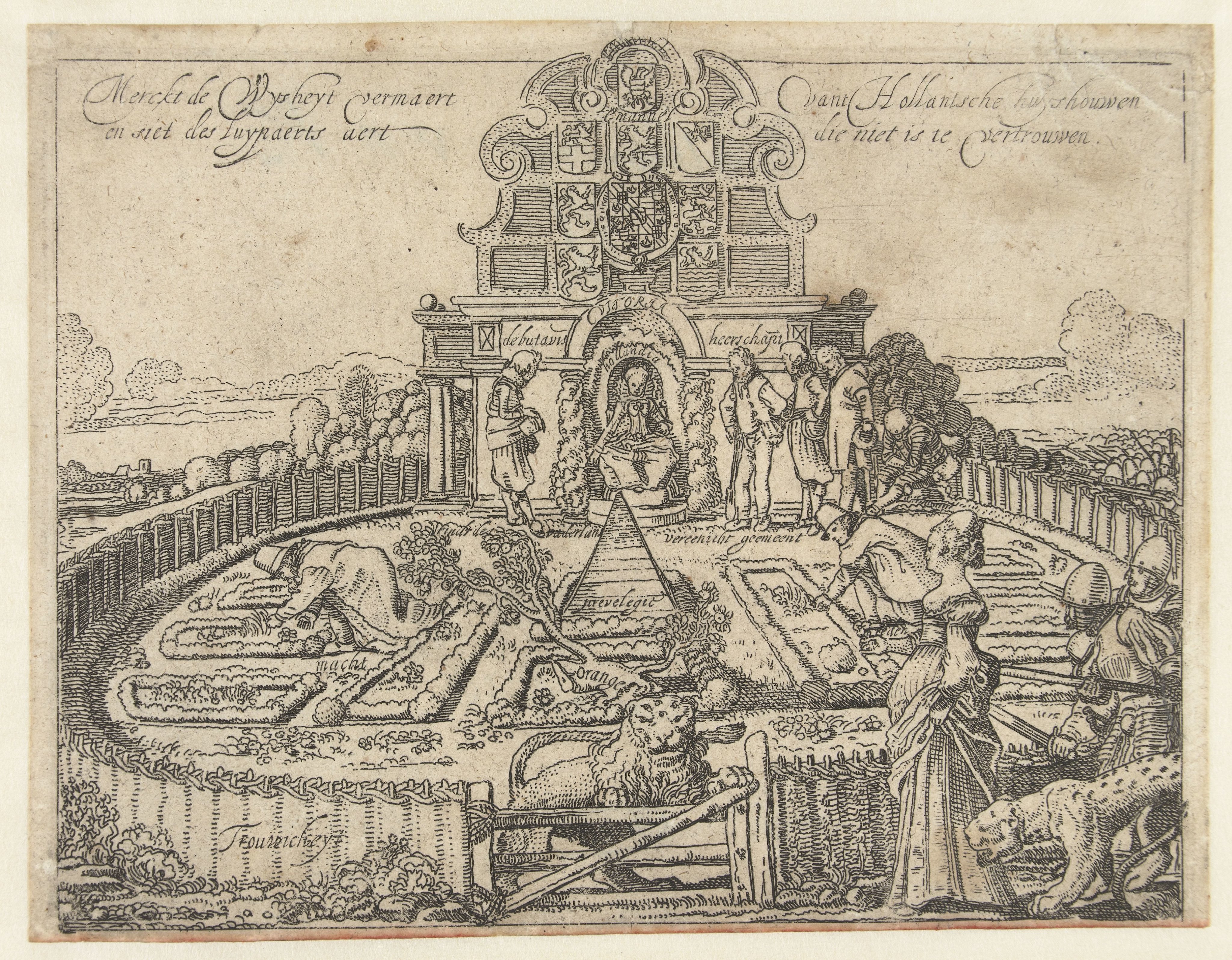 Allegorie op de onbetrouwbaarheid van Spanje en de vrijheid en welstand van de Zeven Provinciën: de Hollandse Tuin