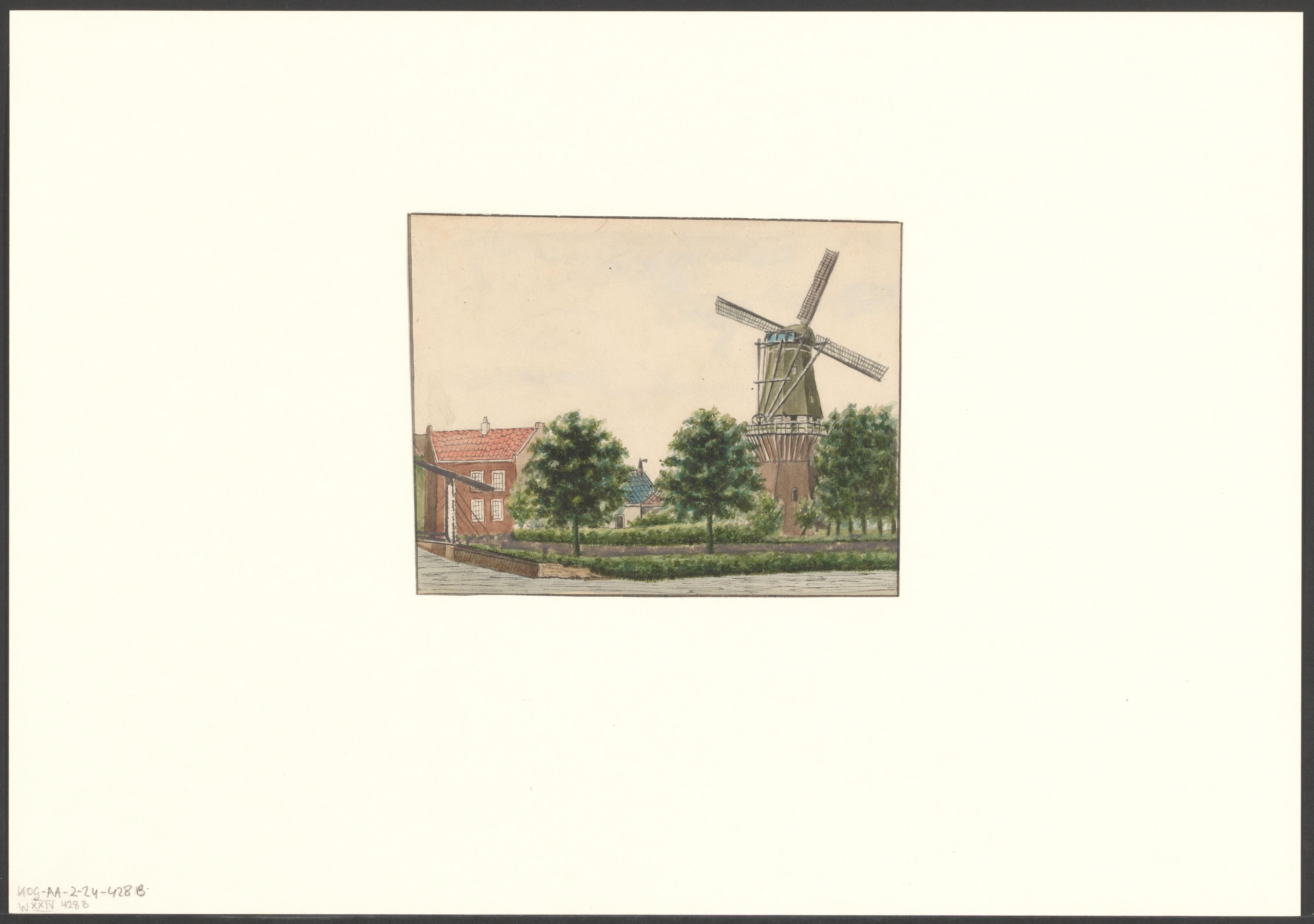 Gezicht op de Singelgracht en bolwerk Sloterdijk met molen de Kraay