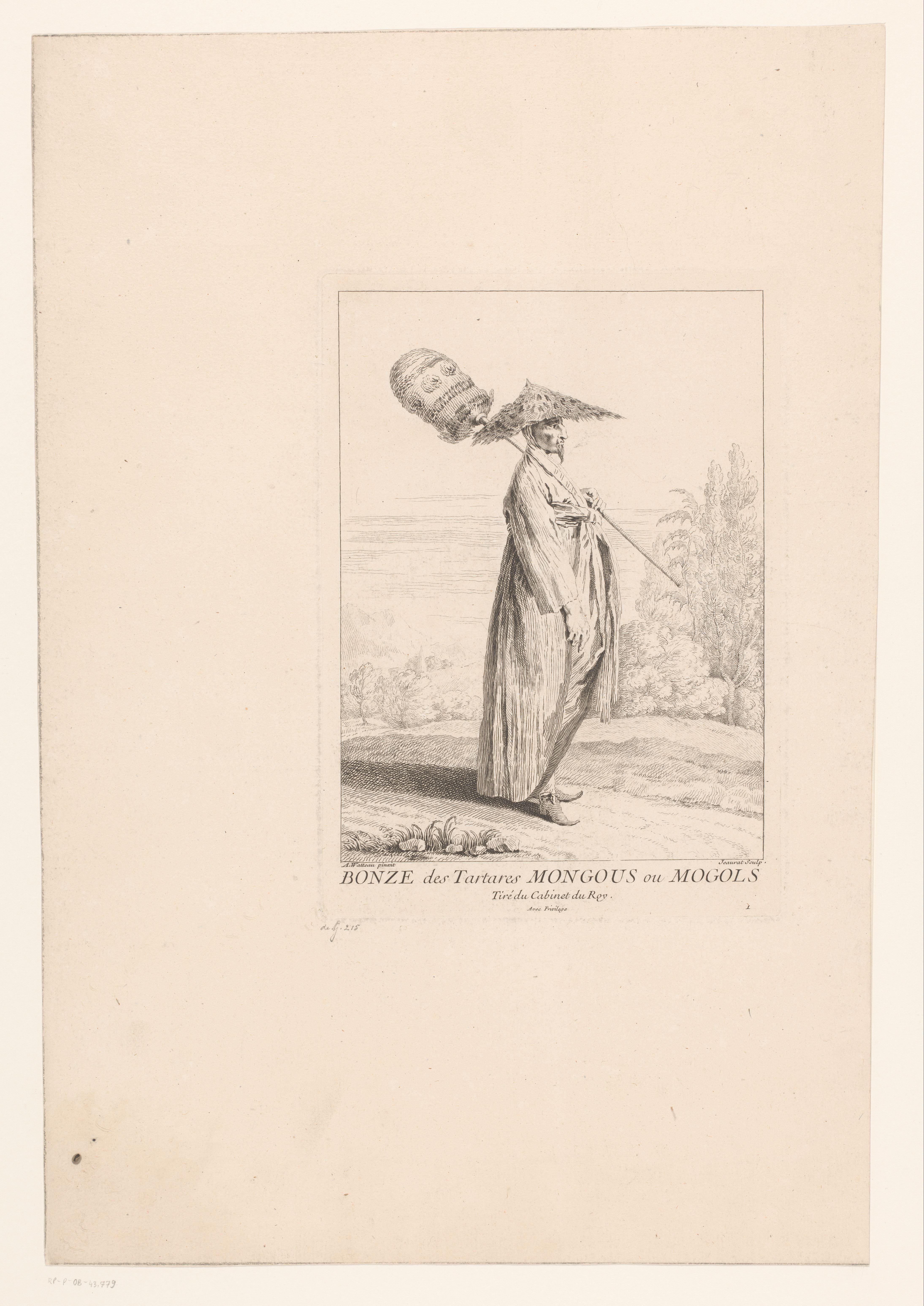 Chinese man met strooien hoed en parasol