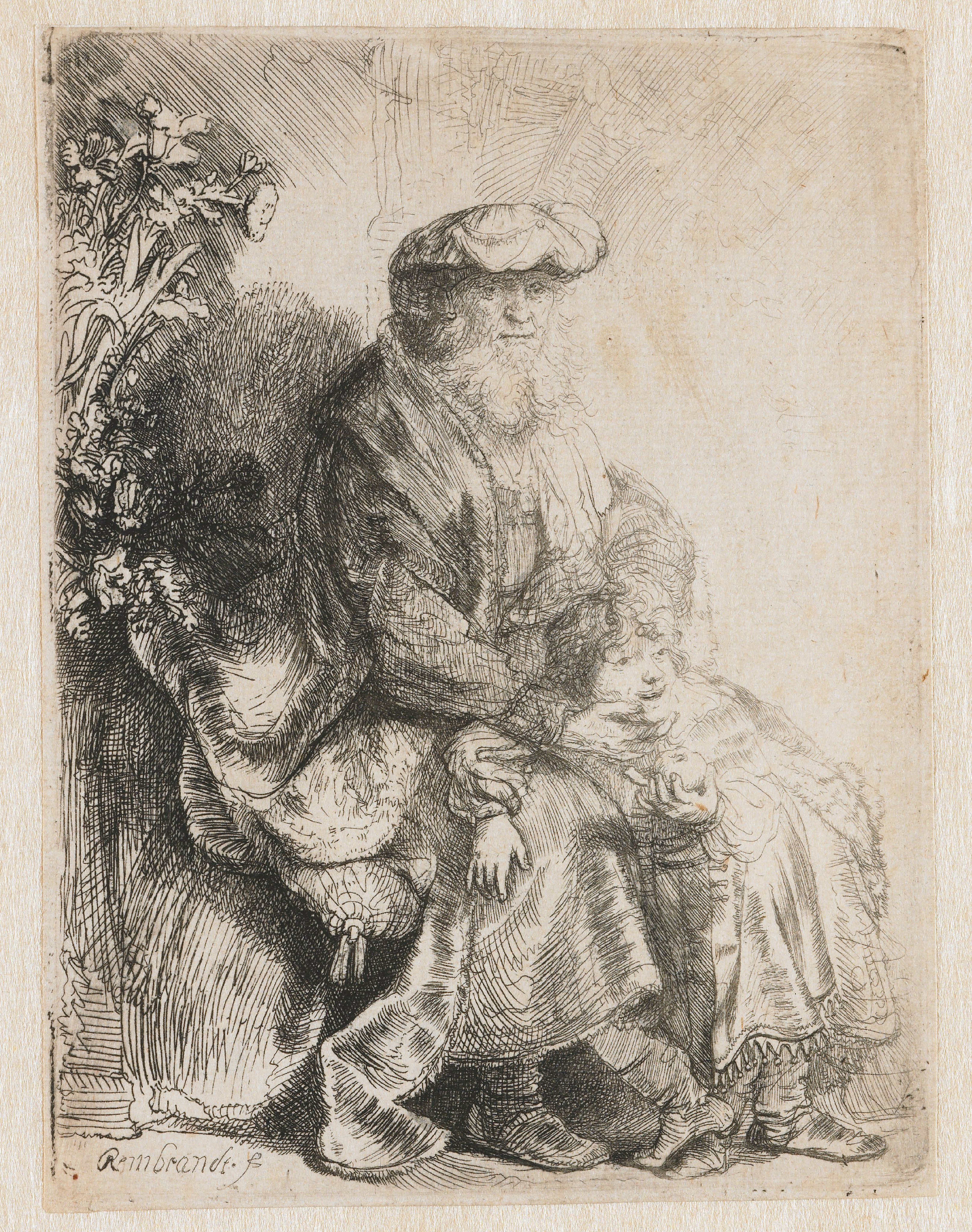 Abraham caressing Isaac