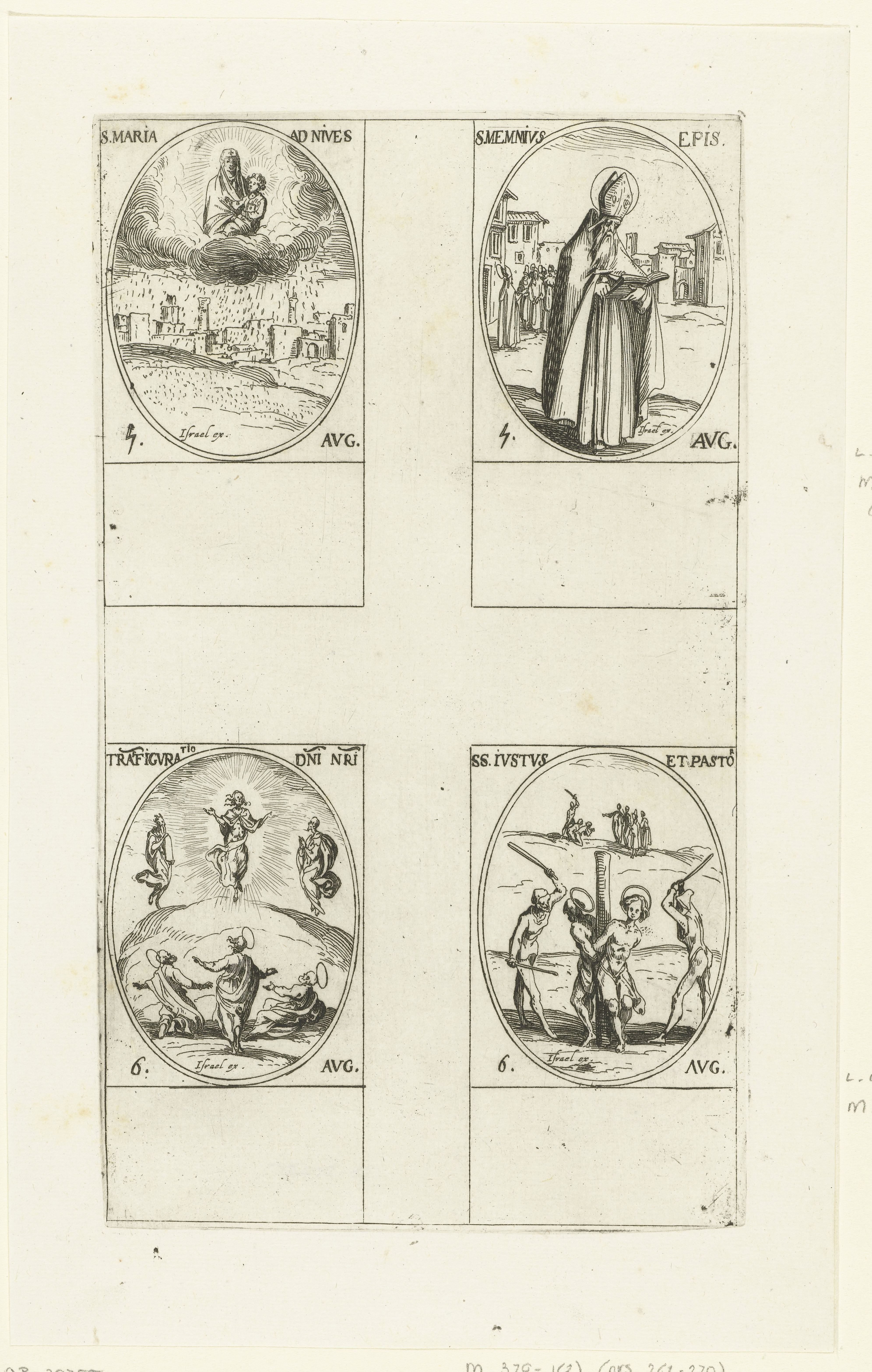 Onze-Lieve-Vrouwe ter Sneeuw (Maria-Kerkwijding), Heilige Memmius,Transfiguratie, Heilige Justus en Heilige Pastor van Alcalá (5-6 augustus)