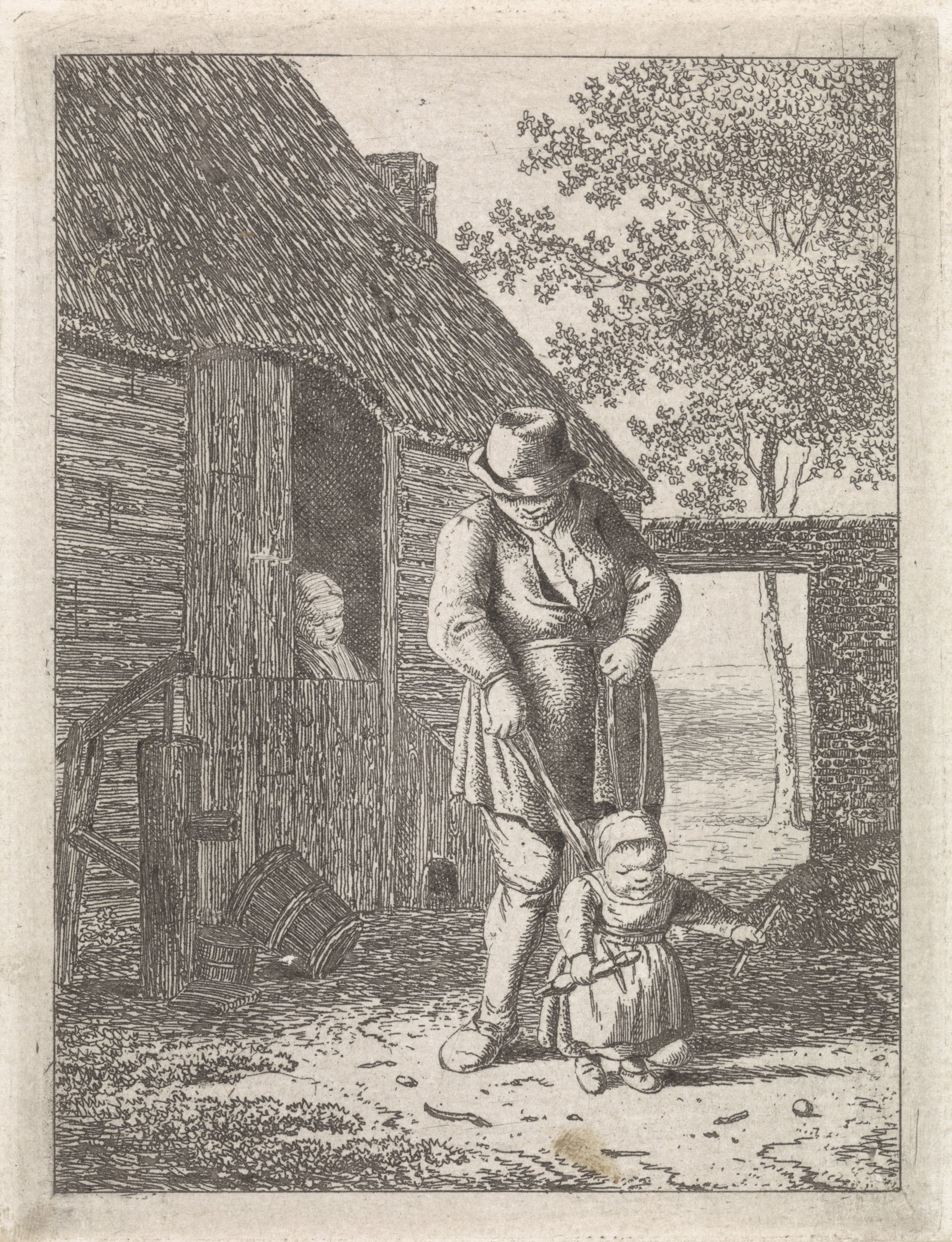 Boer met kind aan leiband