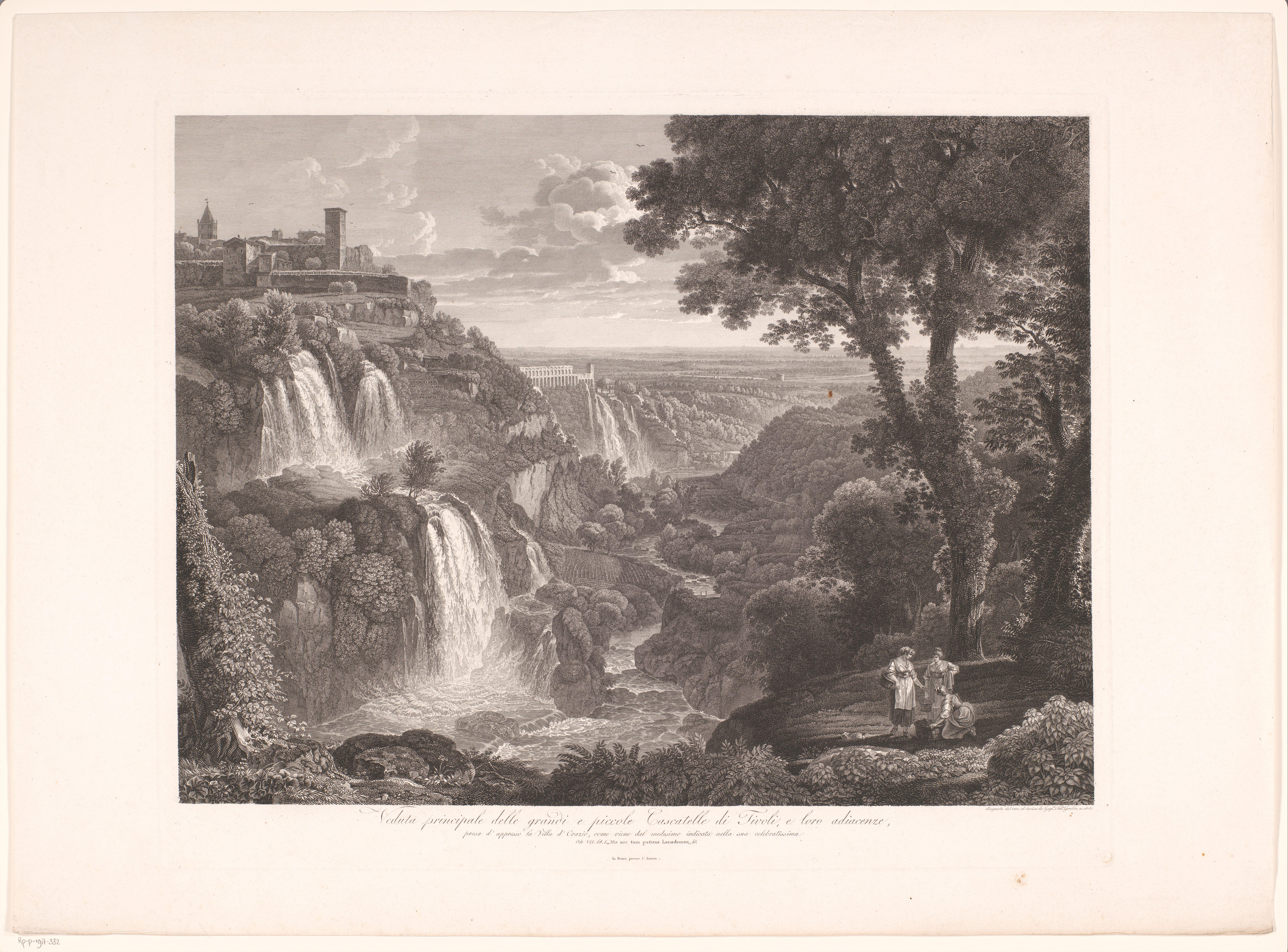 Zicht op de grote en kleine watervallen van Tivoli