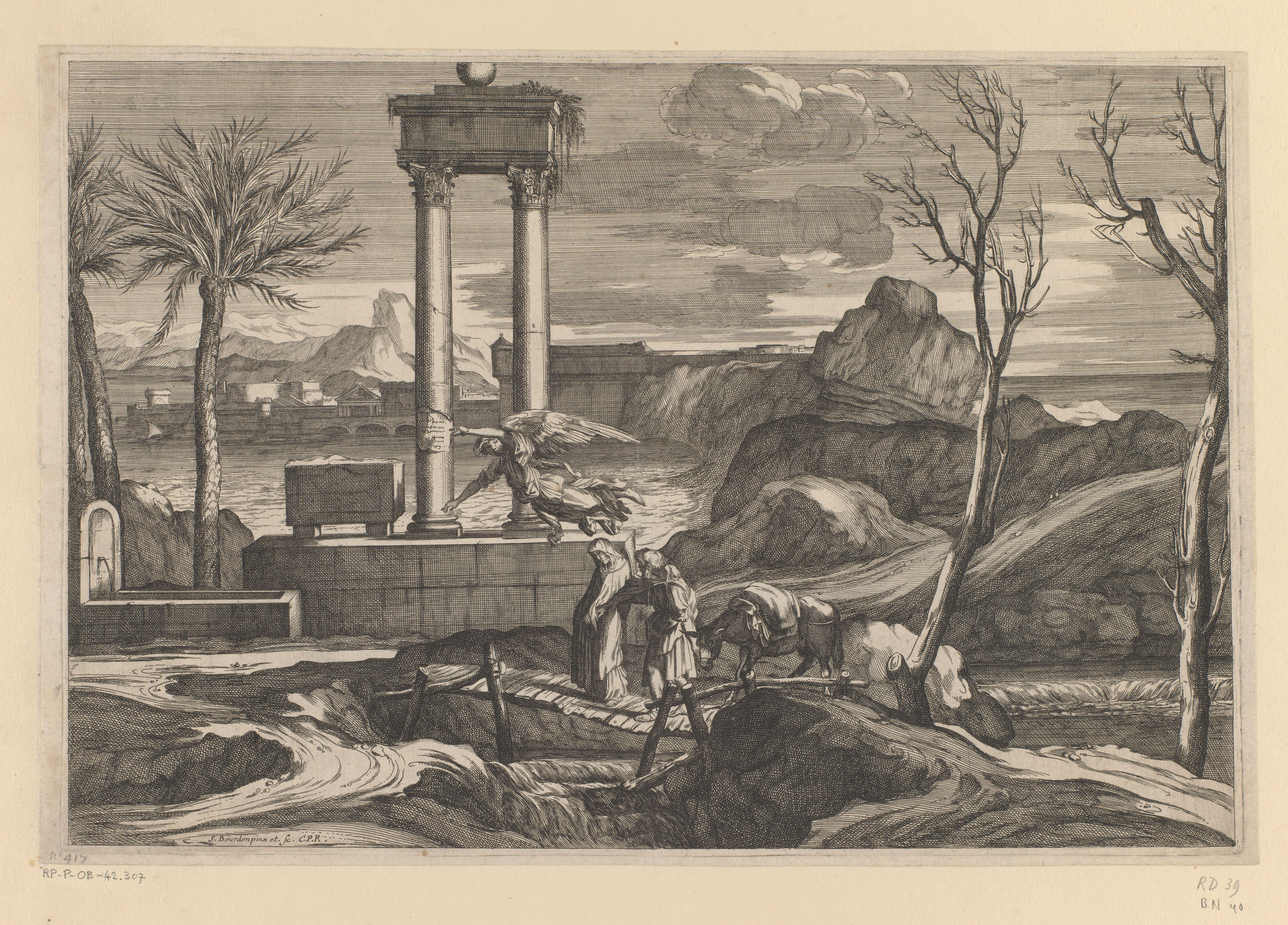 Landschap met de vlucht naar Egypte geleid door een engel