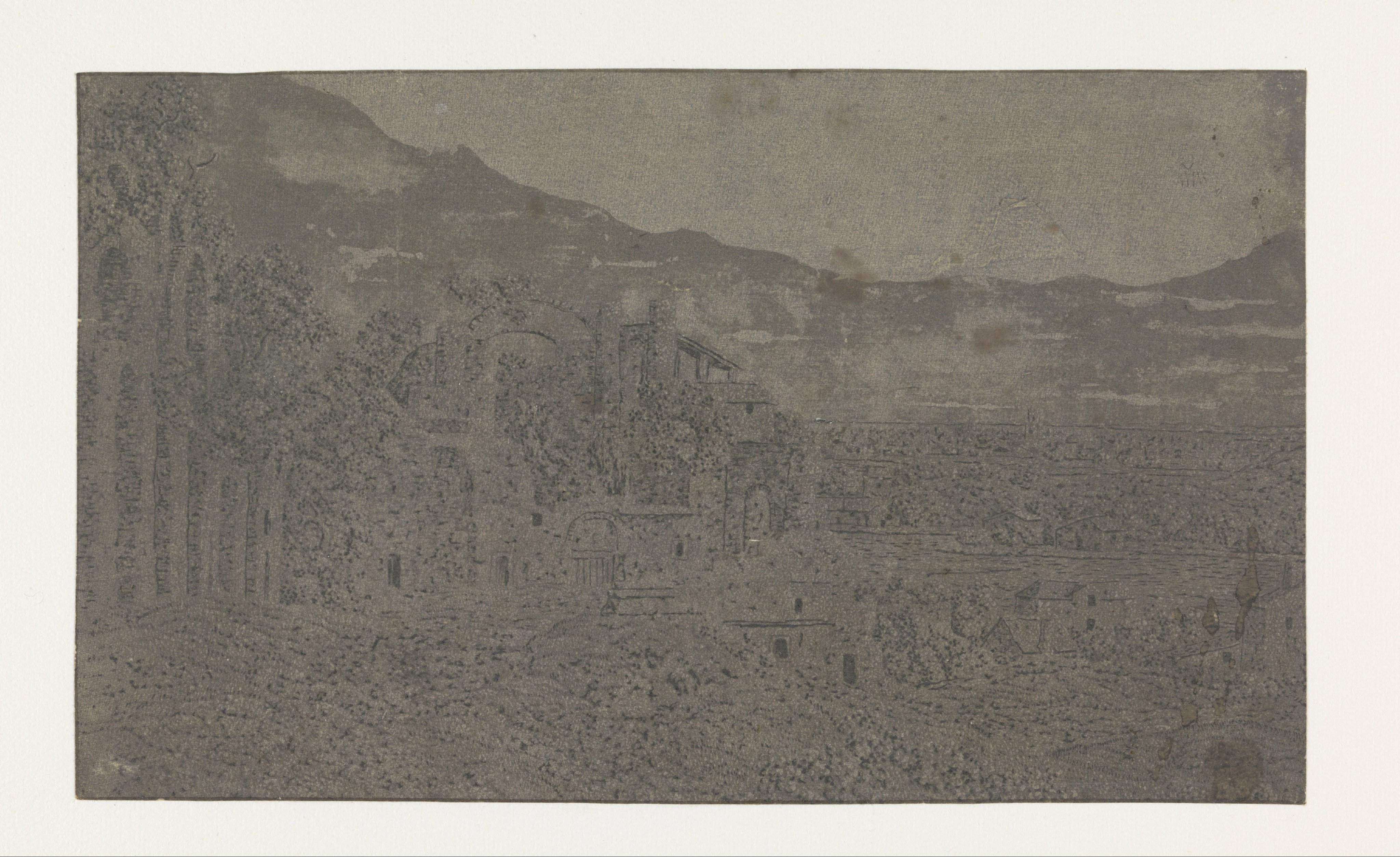 Roman Ruins, a City in the Distance