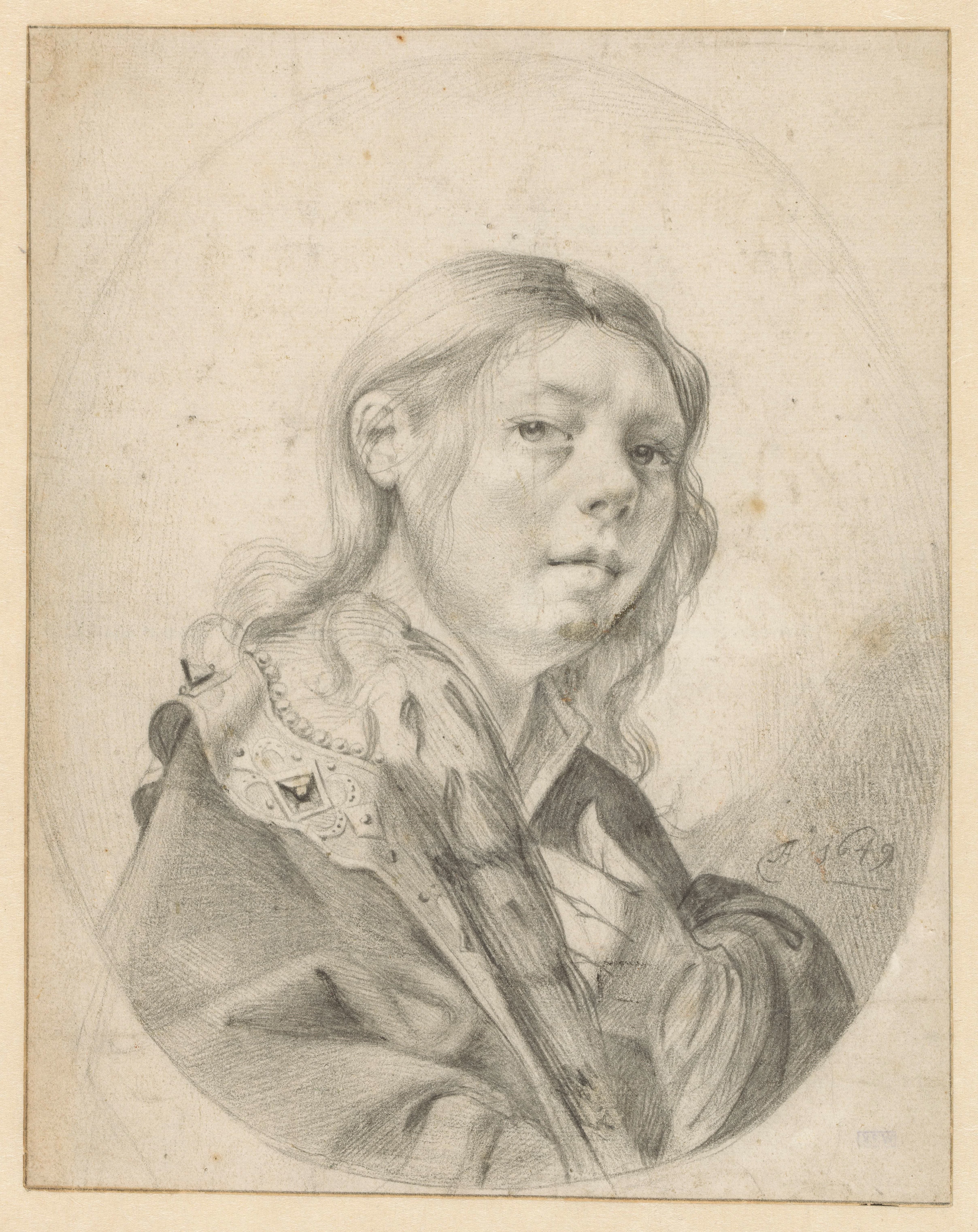 Zelfportret van Dirck Helmbreeker in een ovaal