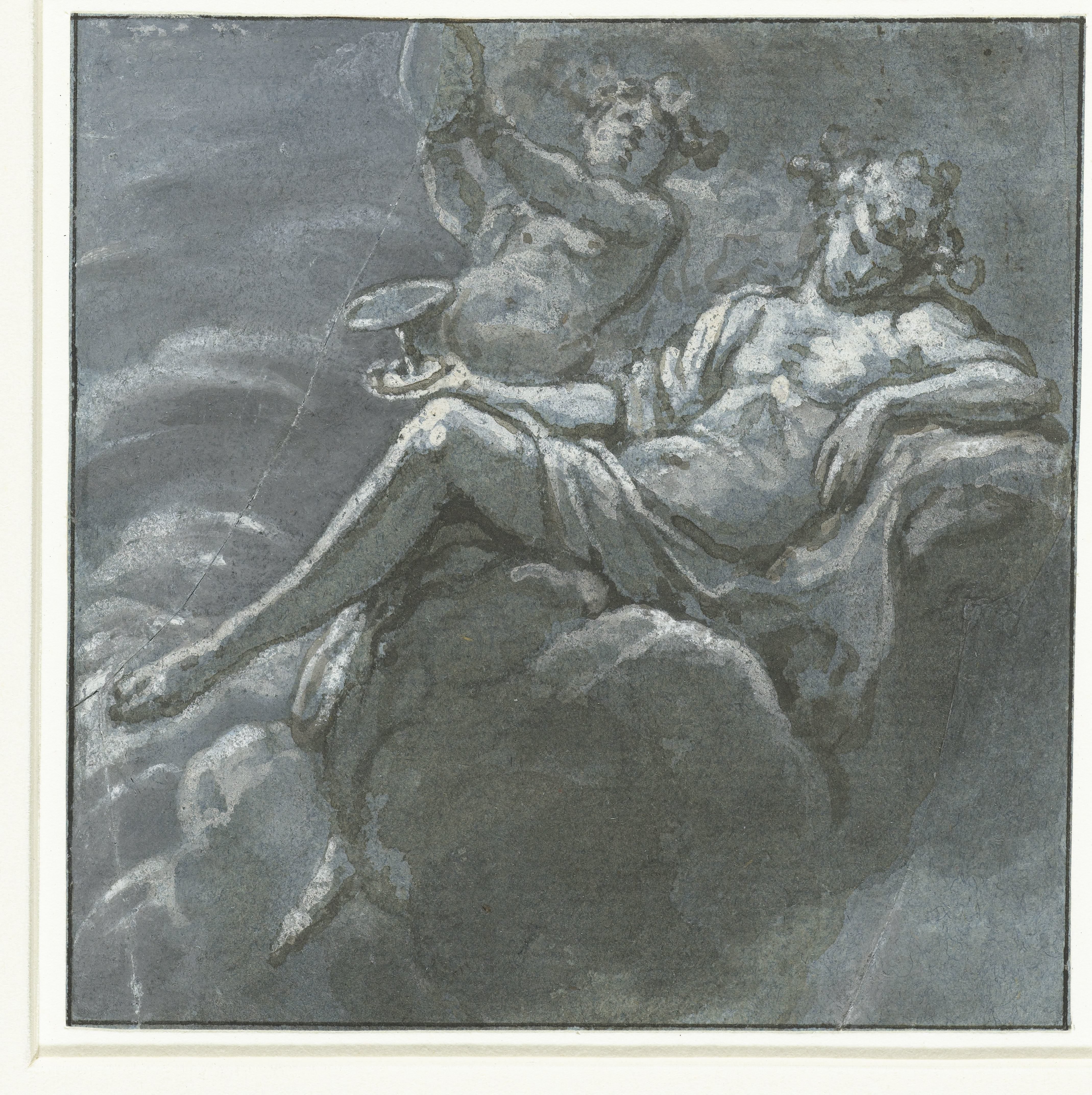 Bacchus met een drinkschaal en een Sileen