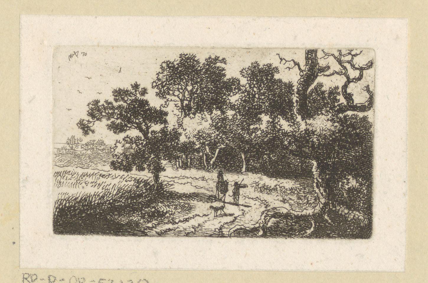 Landschap met reizigers op een pad