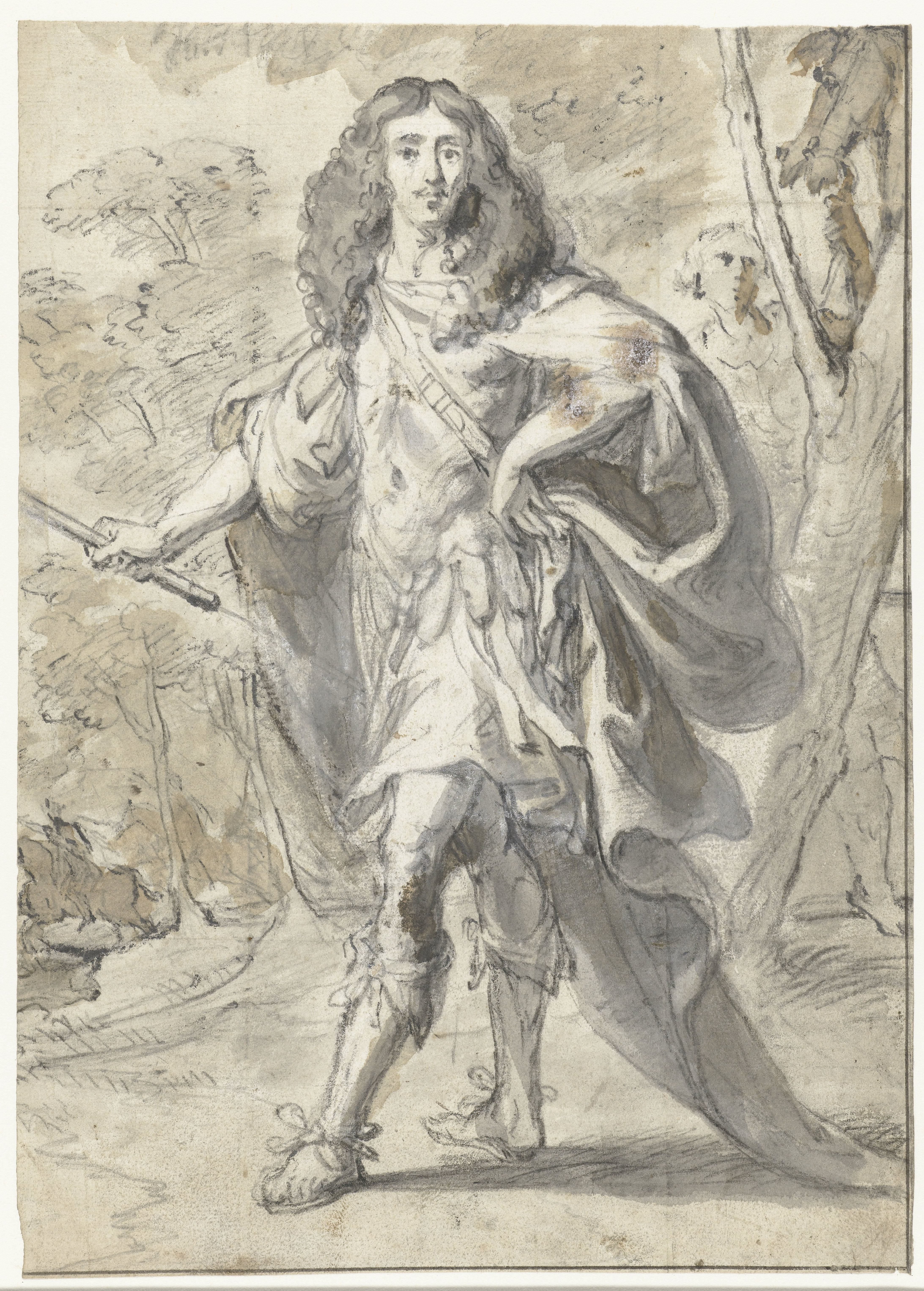 Portret van een staande man in een landschap