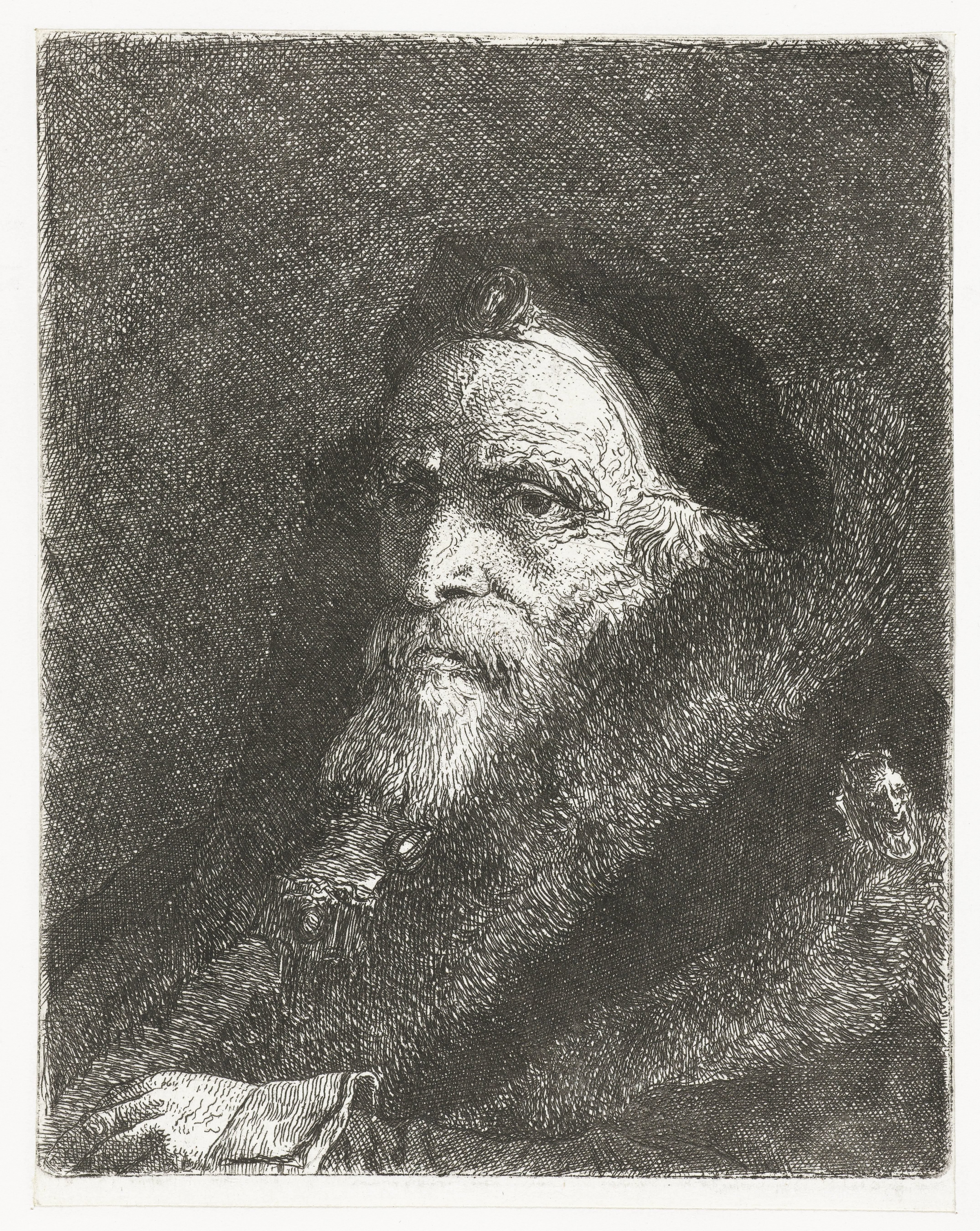 Oude man in bontmantel