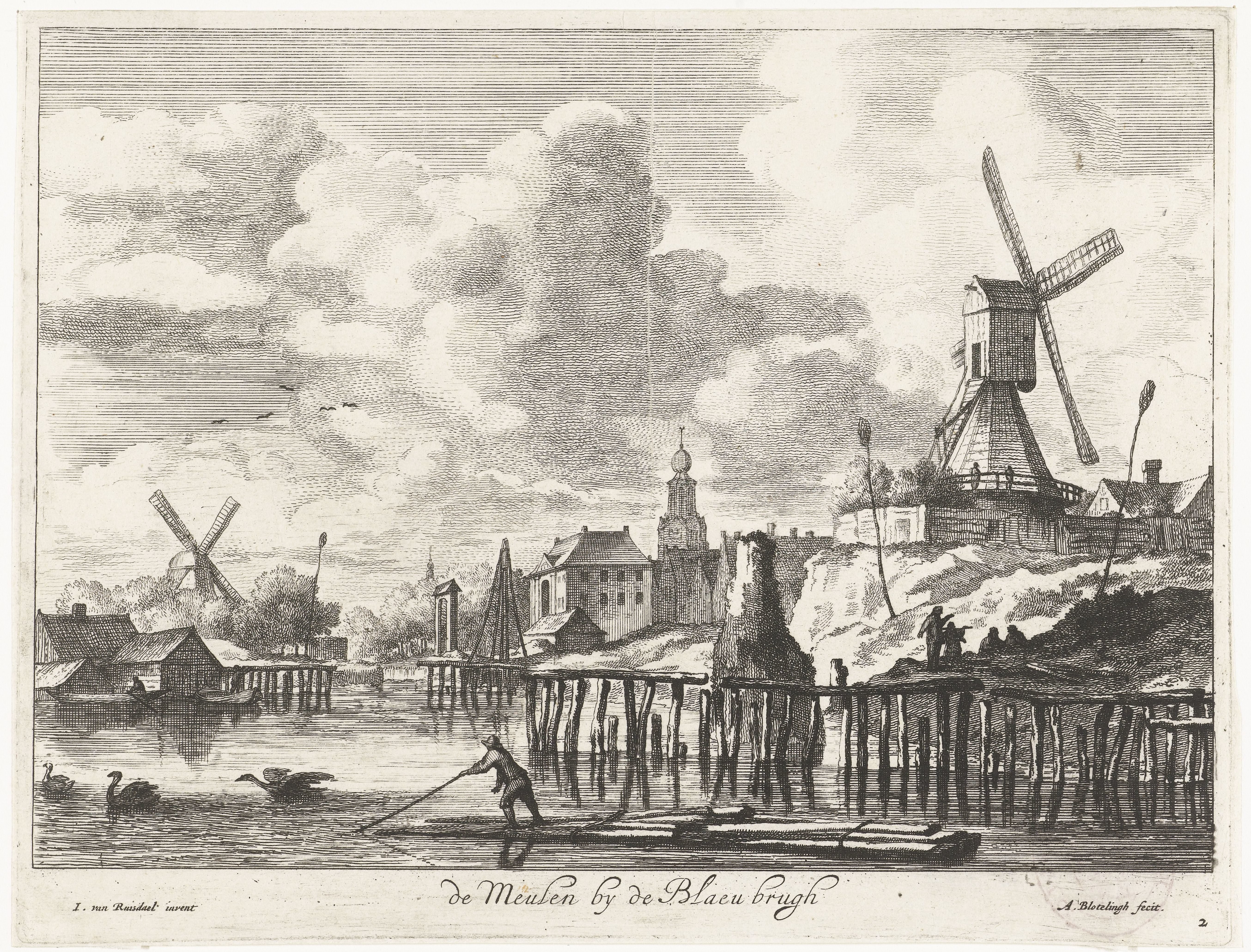 Gezicht op de molen bij de Blauwbrug