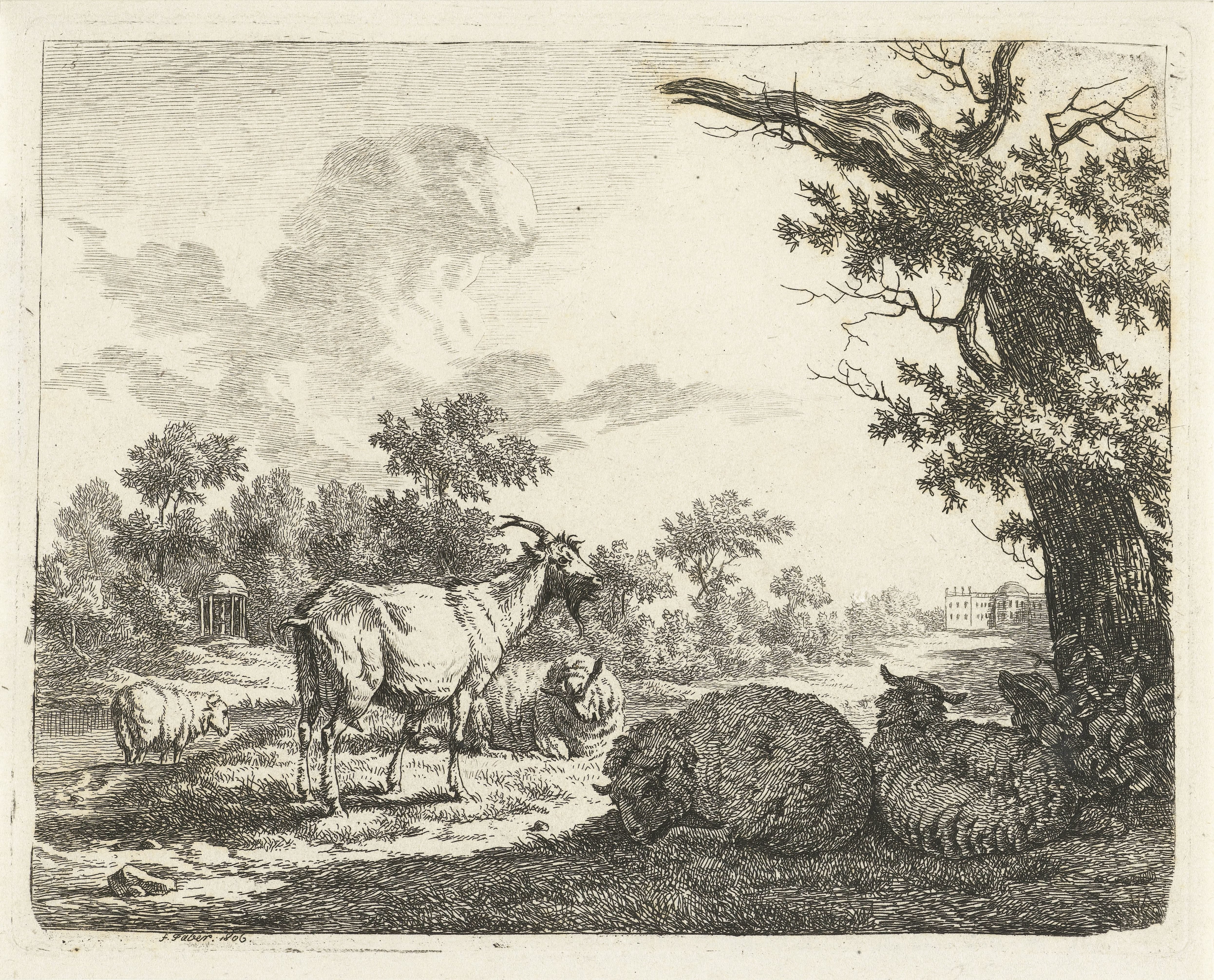 Landgoed met schapen en een geit