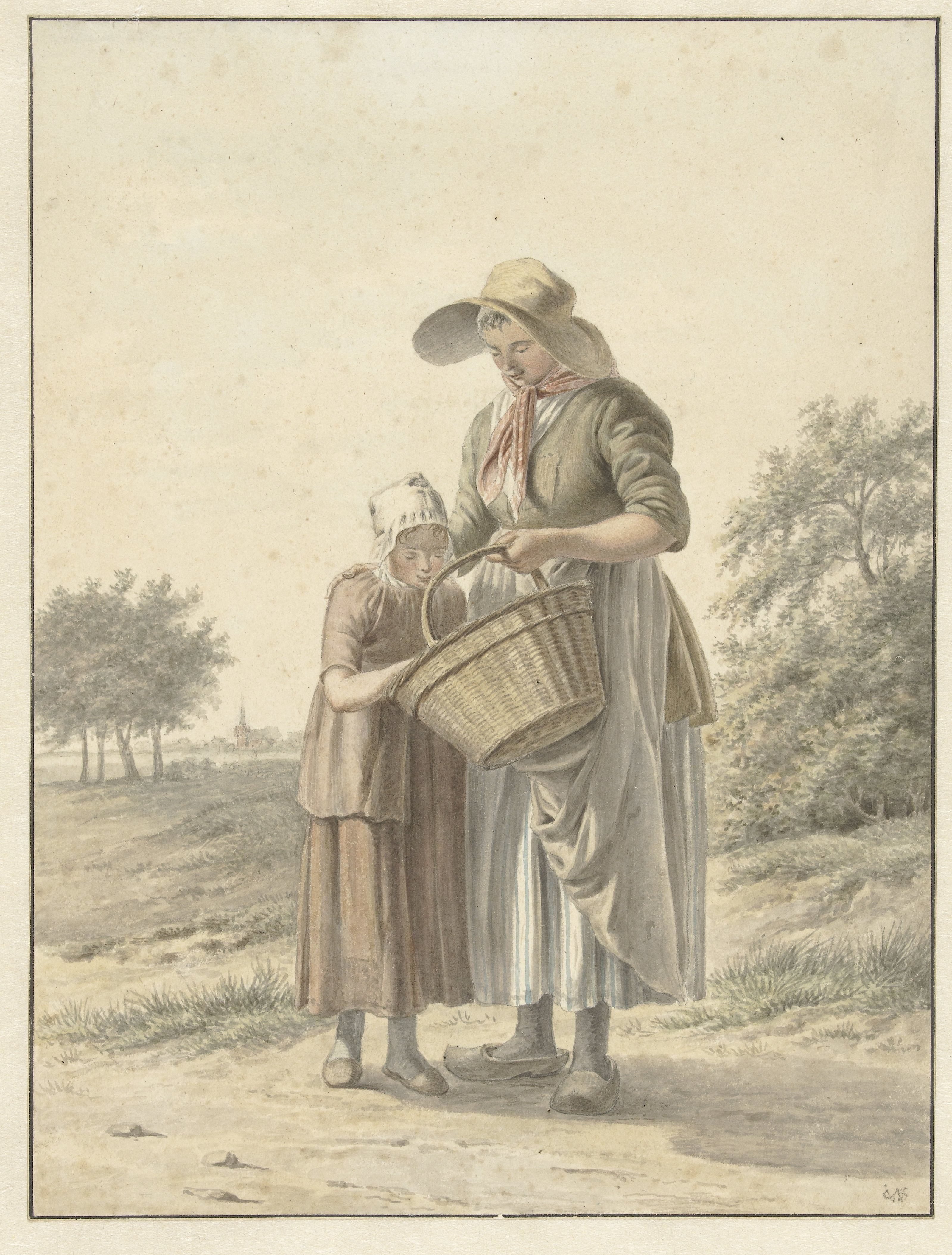 Vrouw en meisje op een landweg