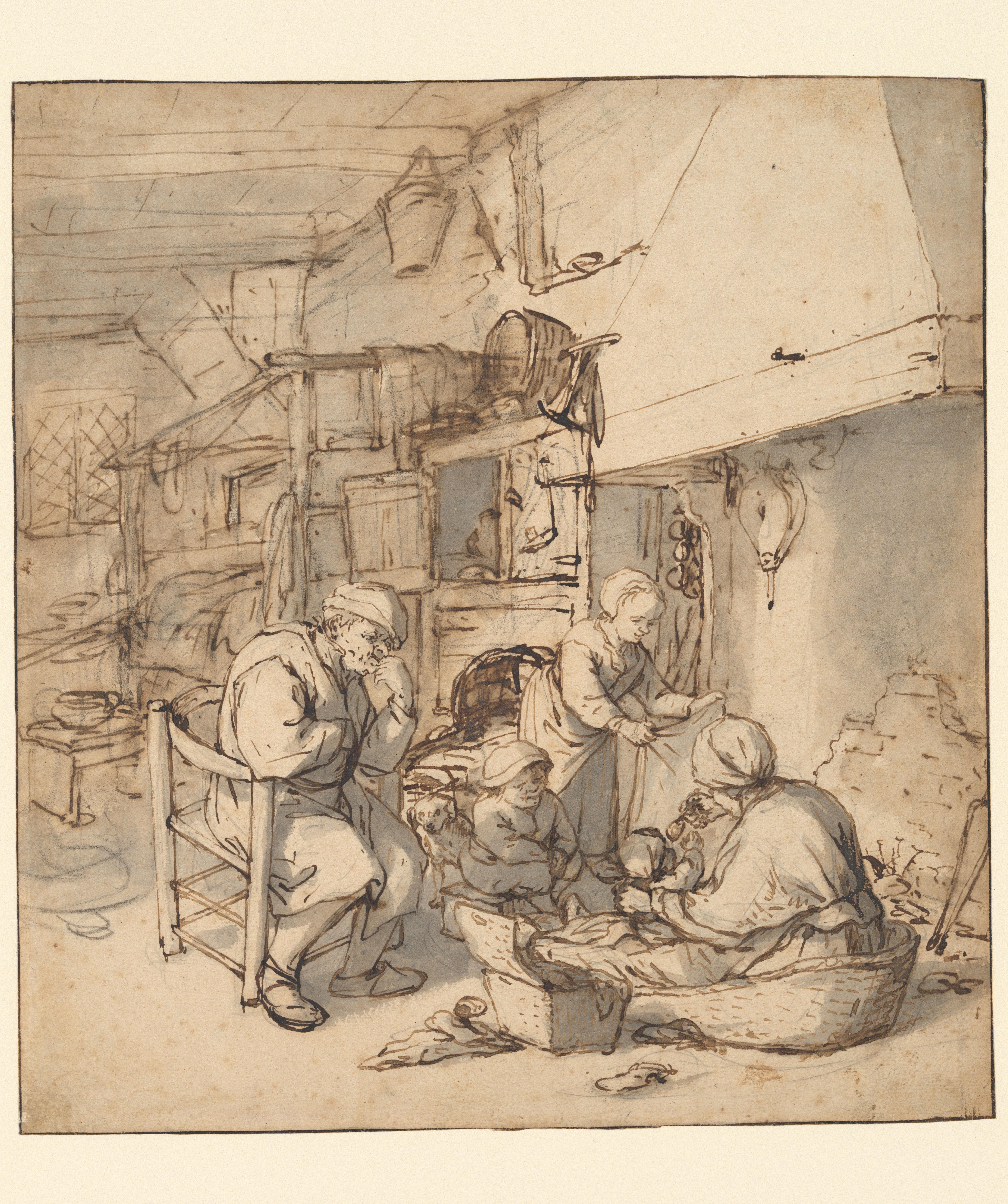 Boerenfamilie bij de haard