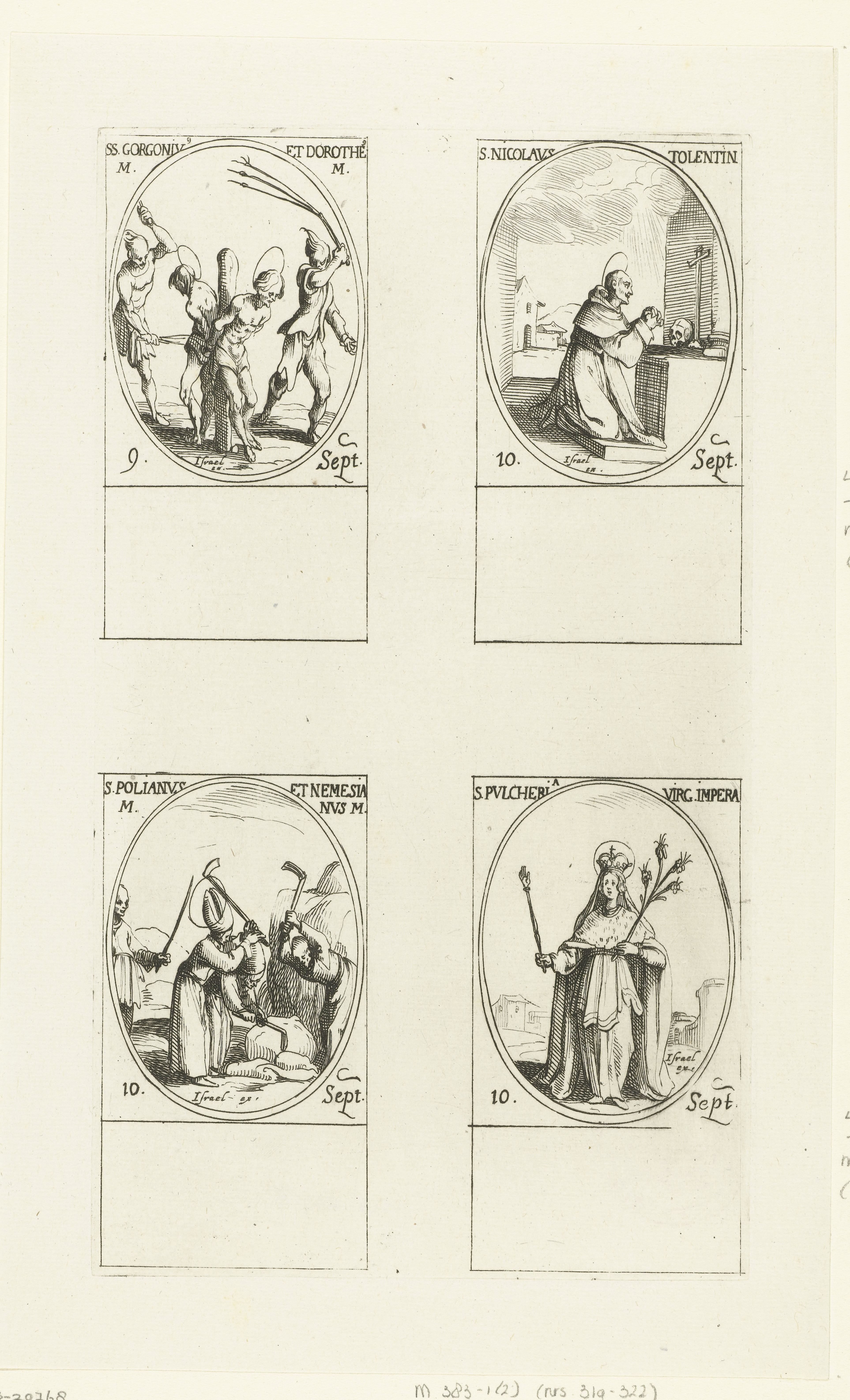 Heilige Gorgonius en Heilige Dorotheus van Nicomedië, Heilige Nicolaas van Tolentino, Heilige Polianus en Heilige Nemesianus, Heilige Pulcheria van Constantinopel (9-10 september)