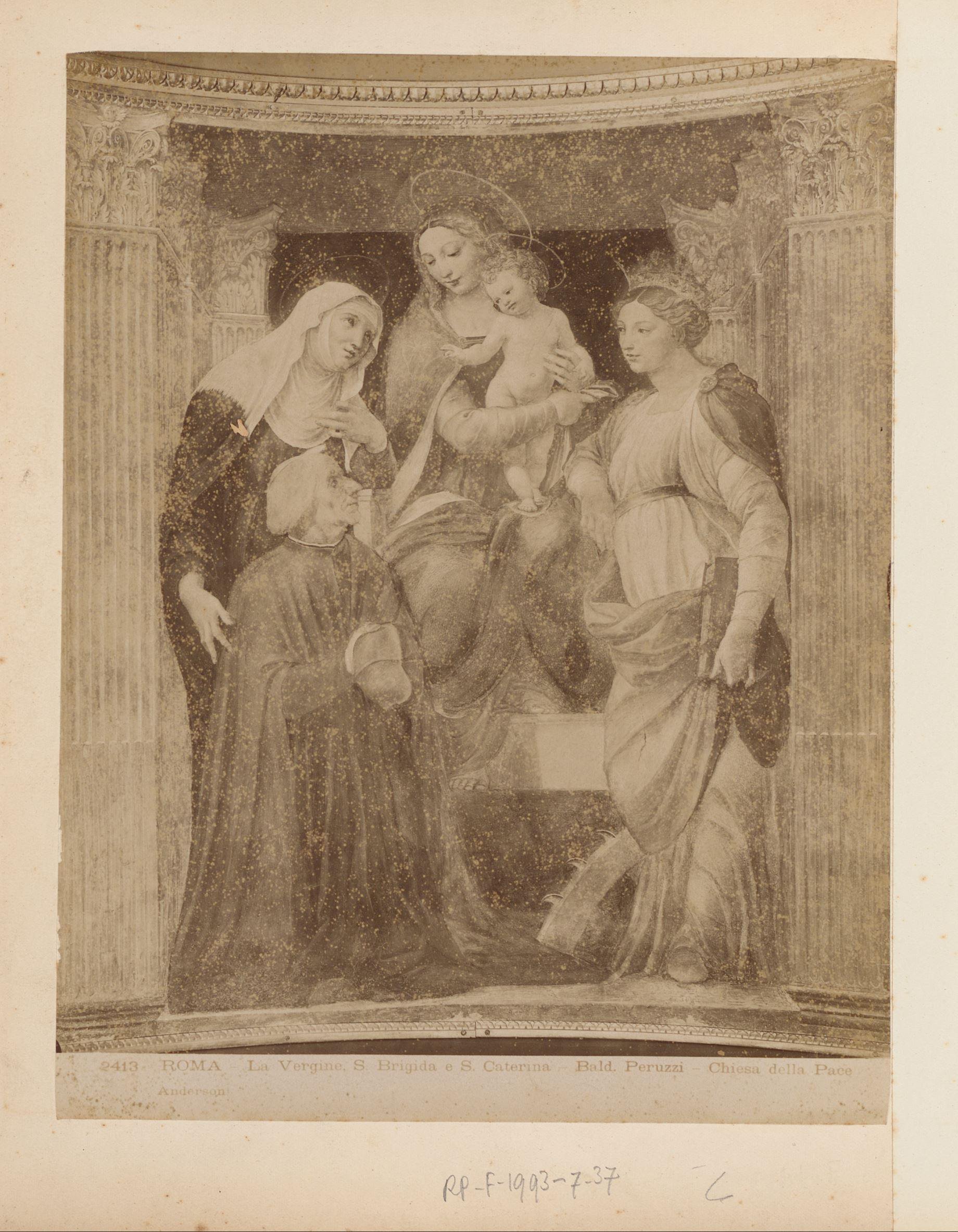 Fotoreproductie van fresco De Heilige Maagd, heilige Brigitta en de heilige Catharina door B. Peruzzi in de Santa Maria della Pace te Rome