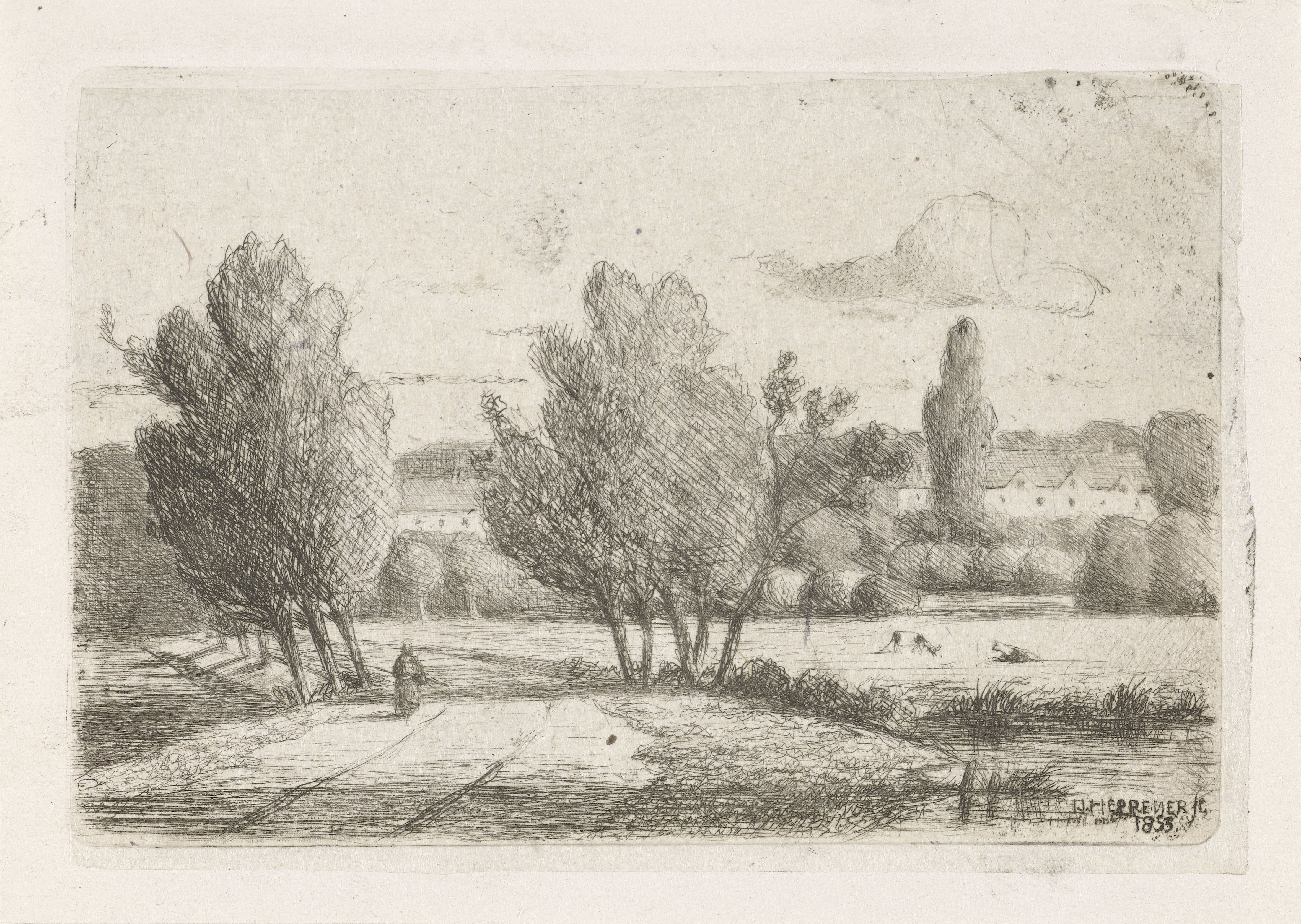 Landschap met een figuur op een weg