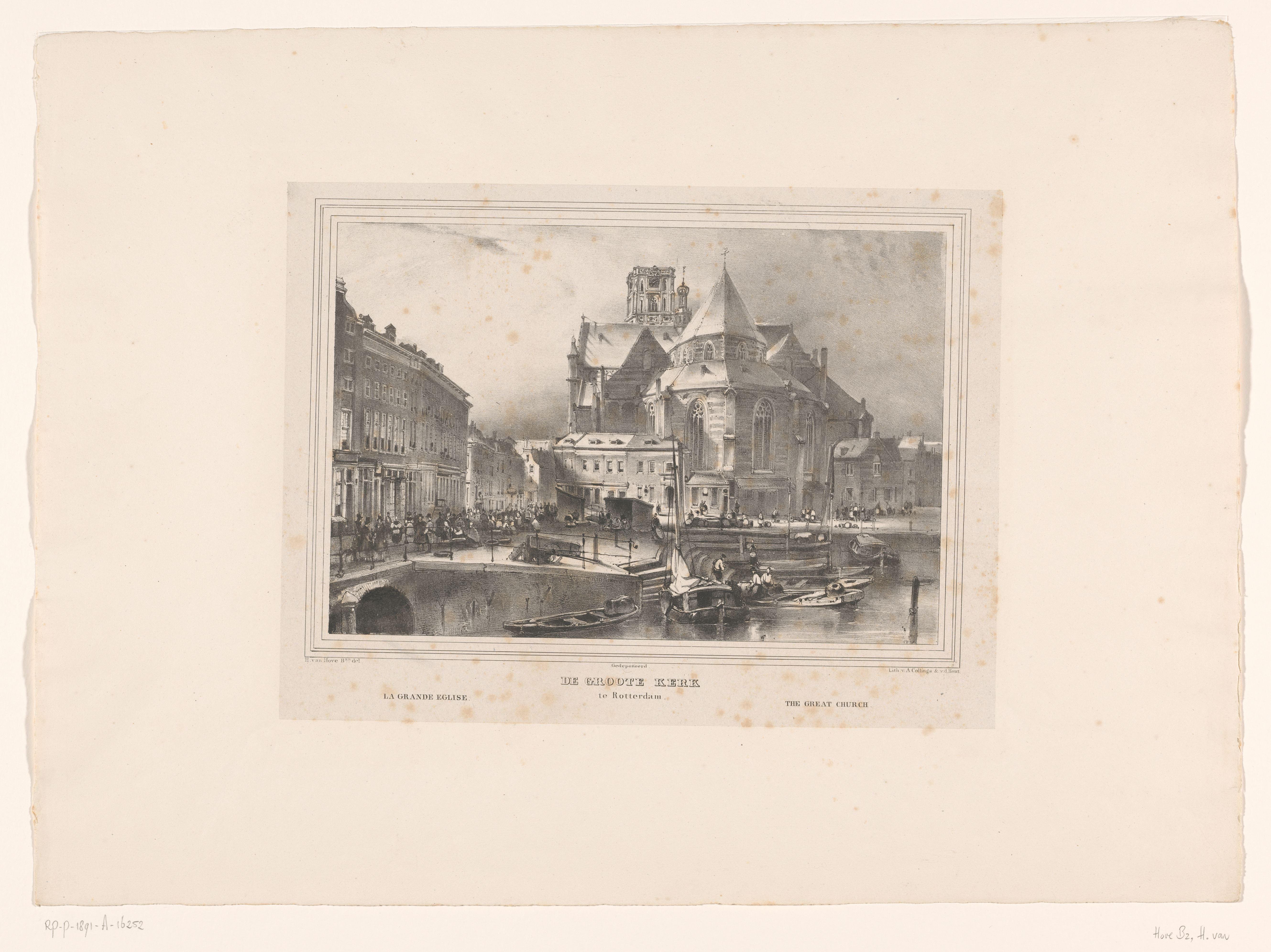 Gezicht op de Grote of Sint-Laurenskerk te Rotterdam