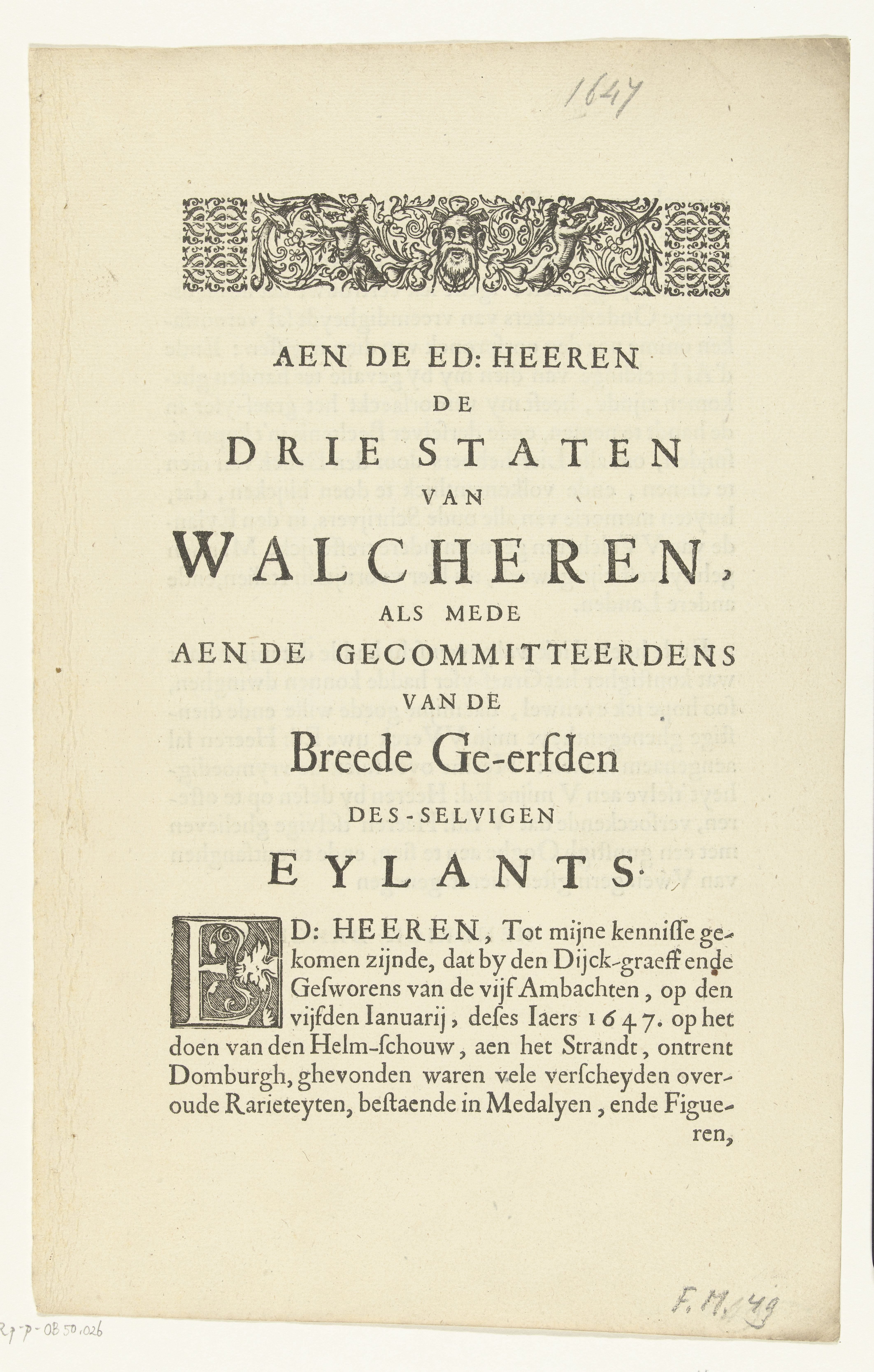 Opdracht aan de staten van Walcheren