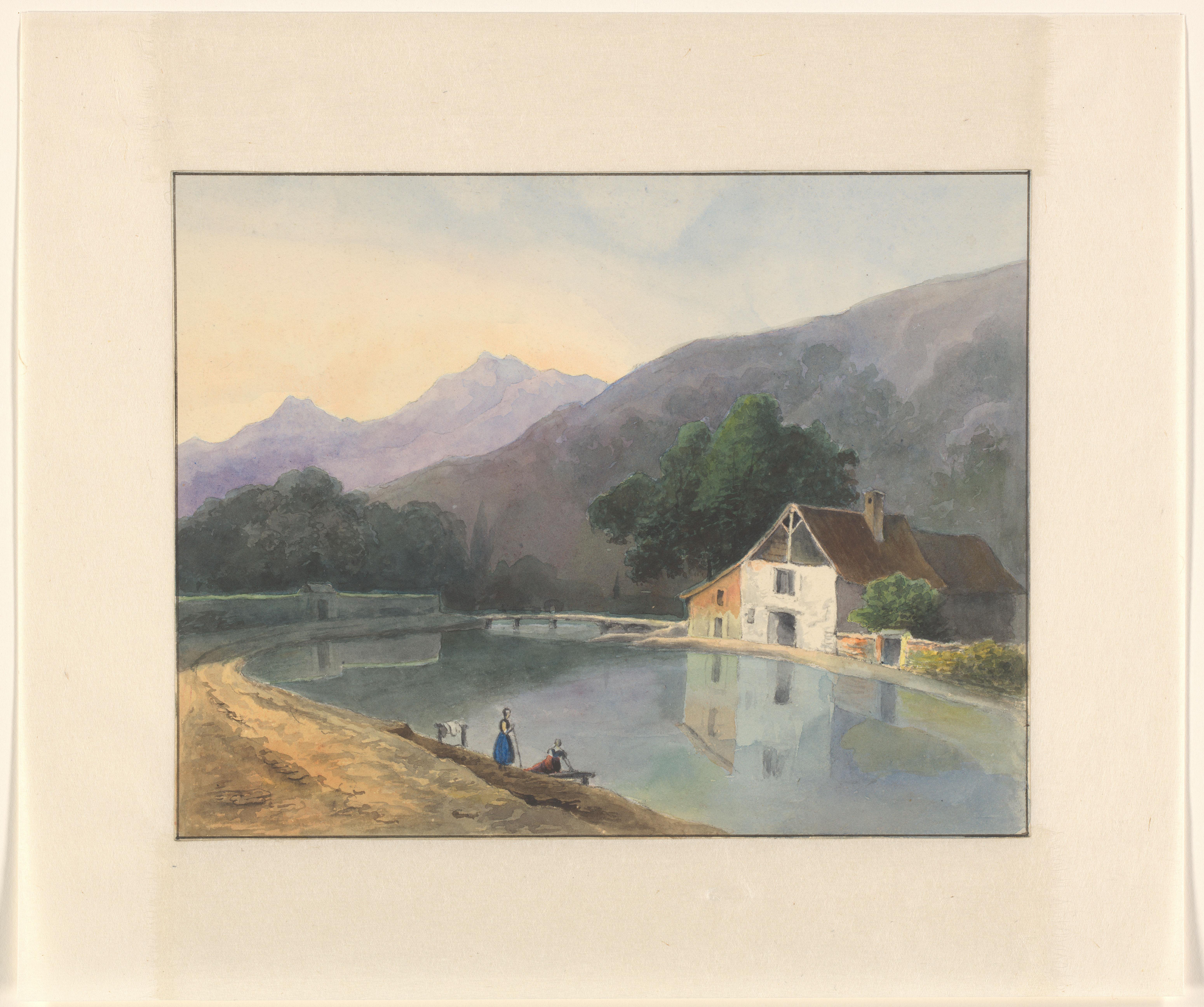 Berglandschap met een huis aan een rivier