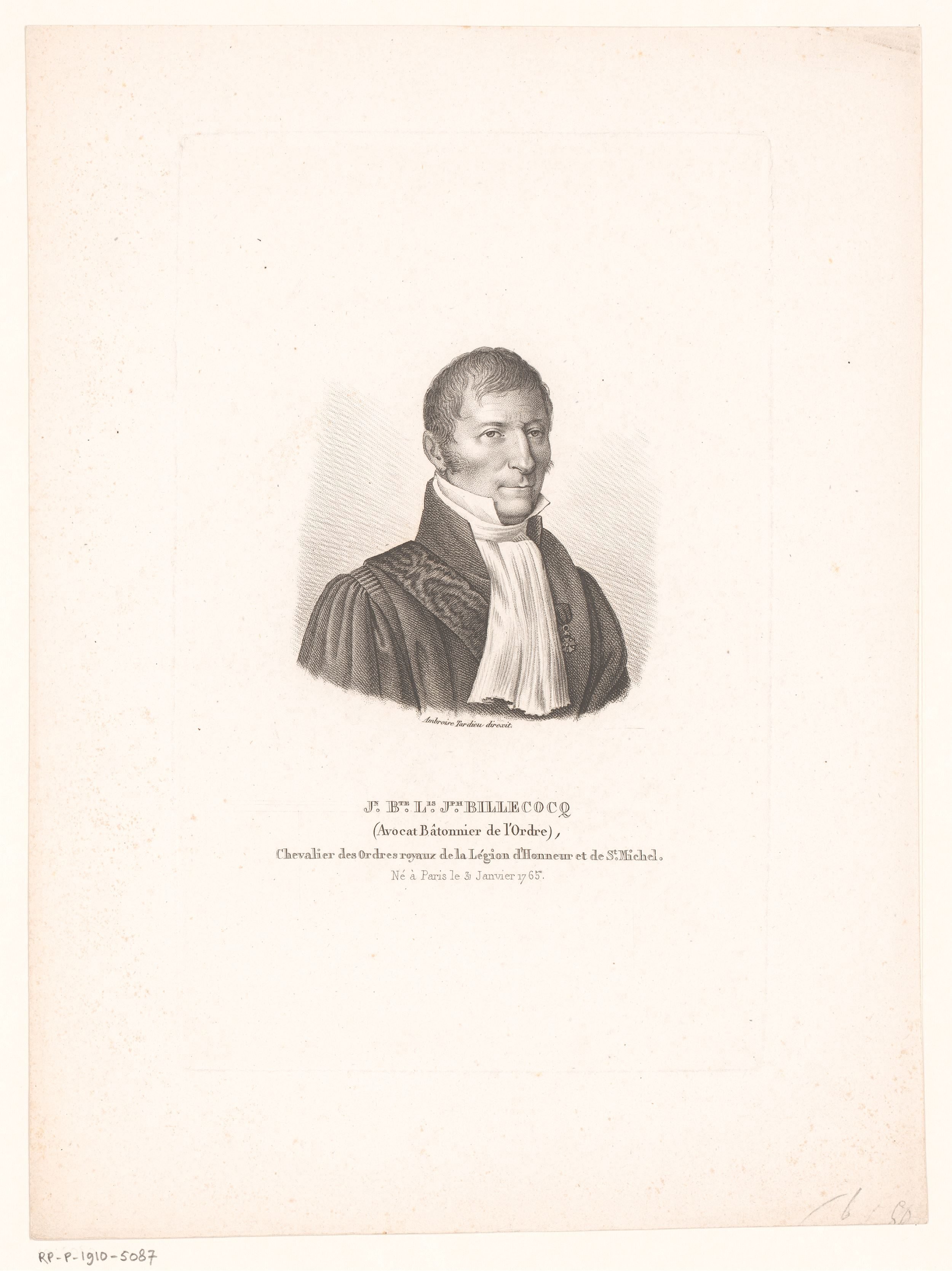 Portret van Jean Baptiste Louis Joseph Billecocq